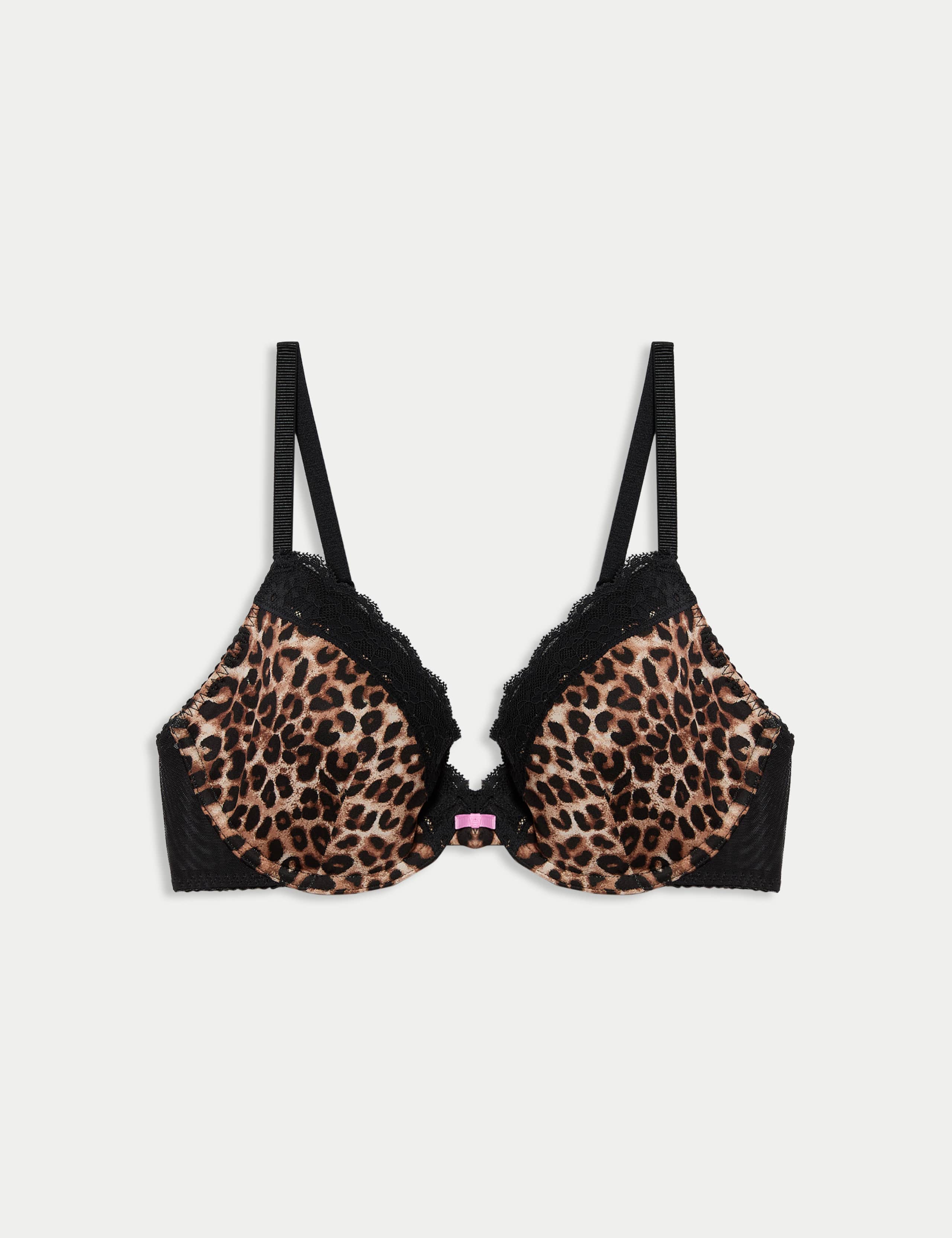 Printed Lace Trim Wired Plunge Bra A-E 2 of 7