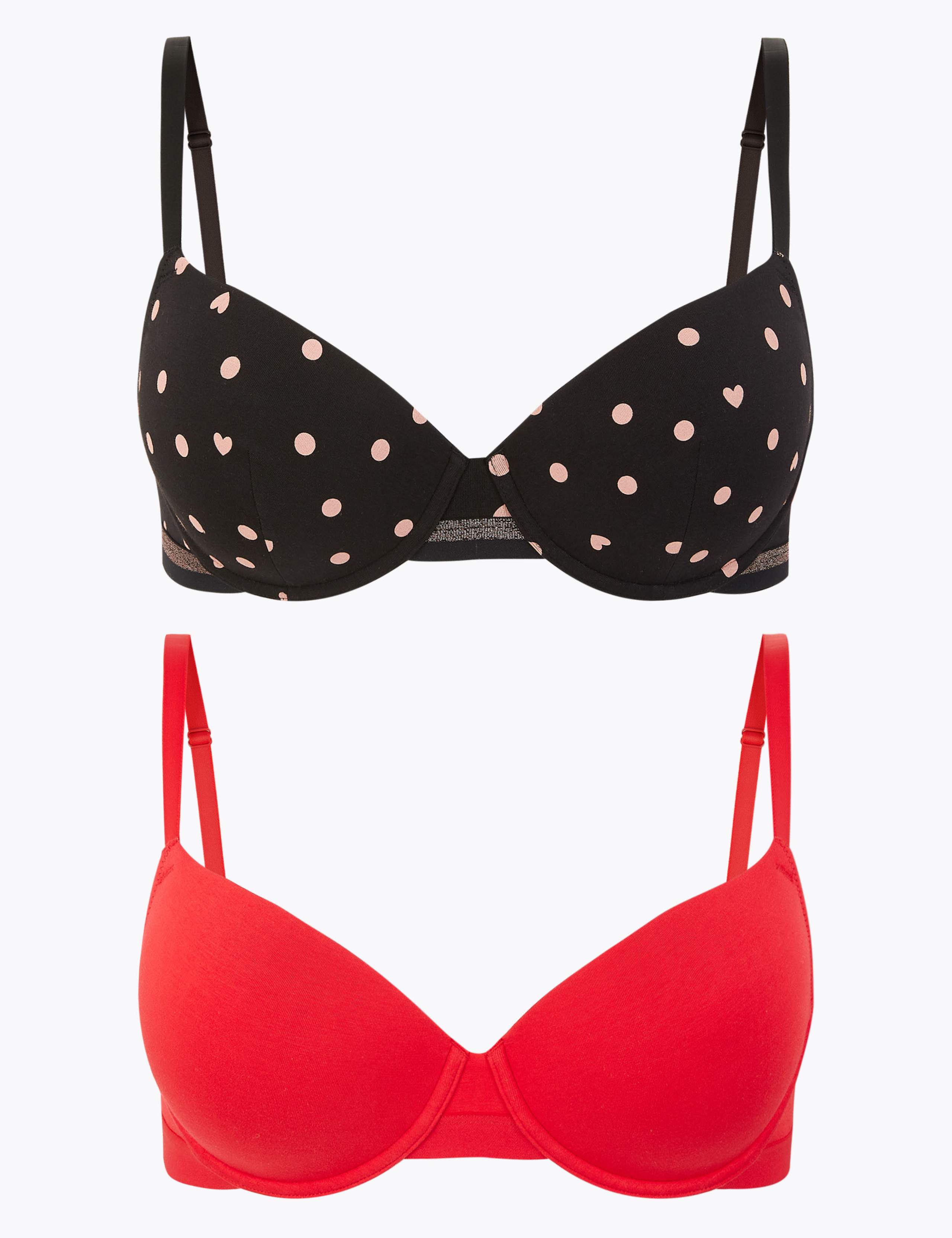 2pk Cotton Underwired Balcony Bras A-E 1 of 9