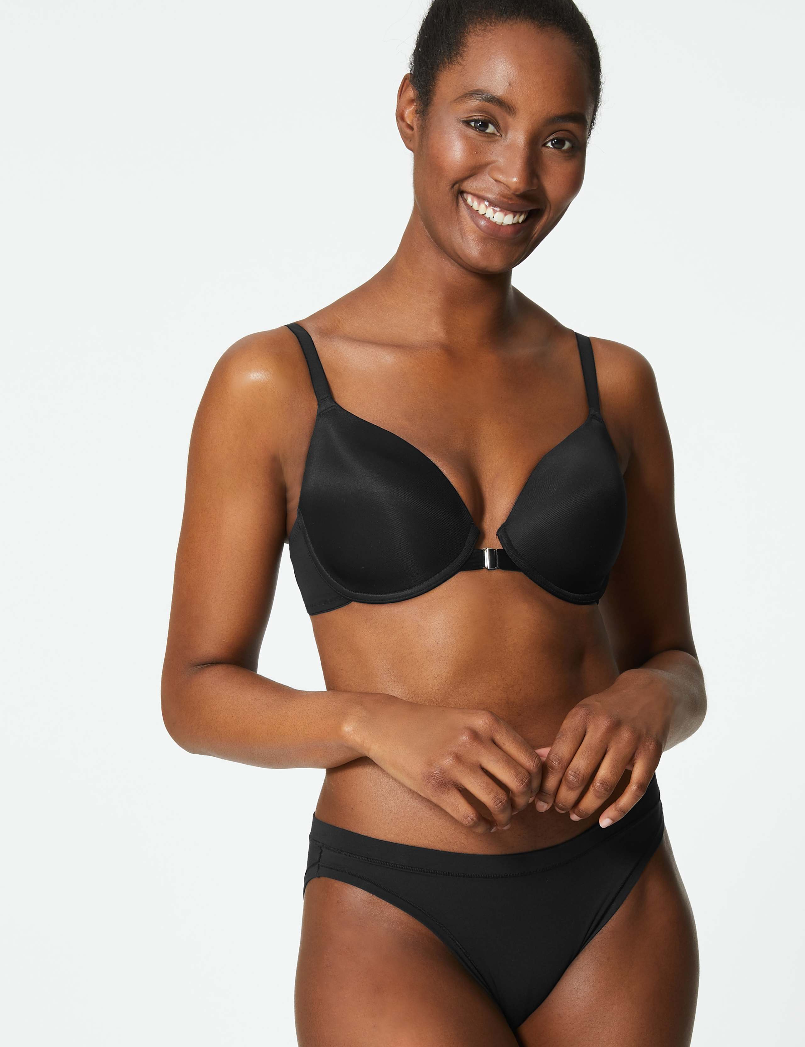 Front Fastening Padded Plunge T Shirt Bra AA-D 1 of 5