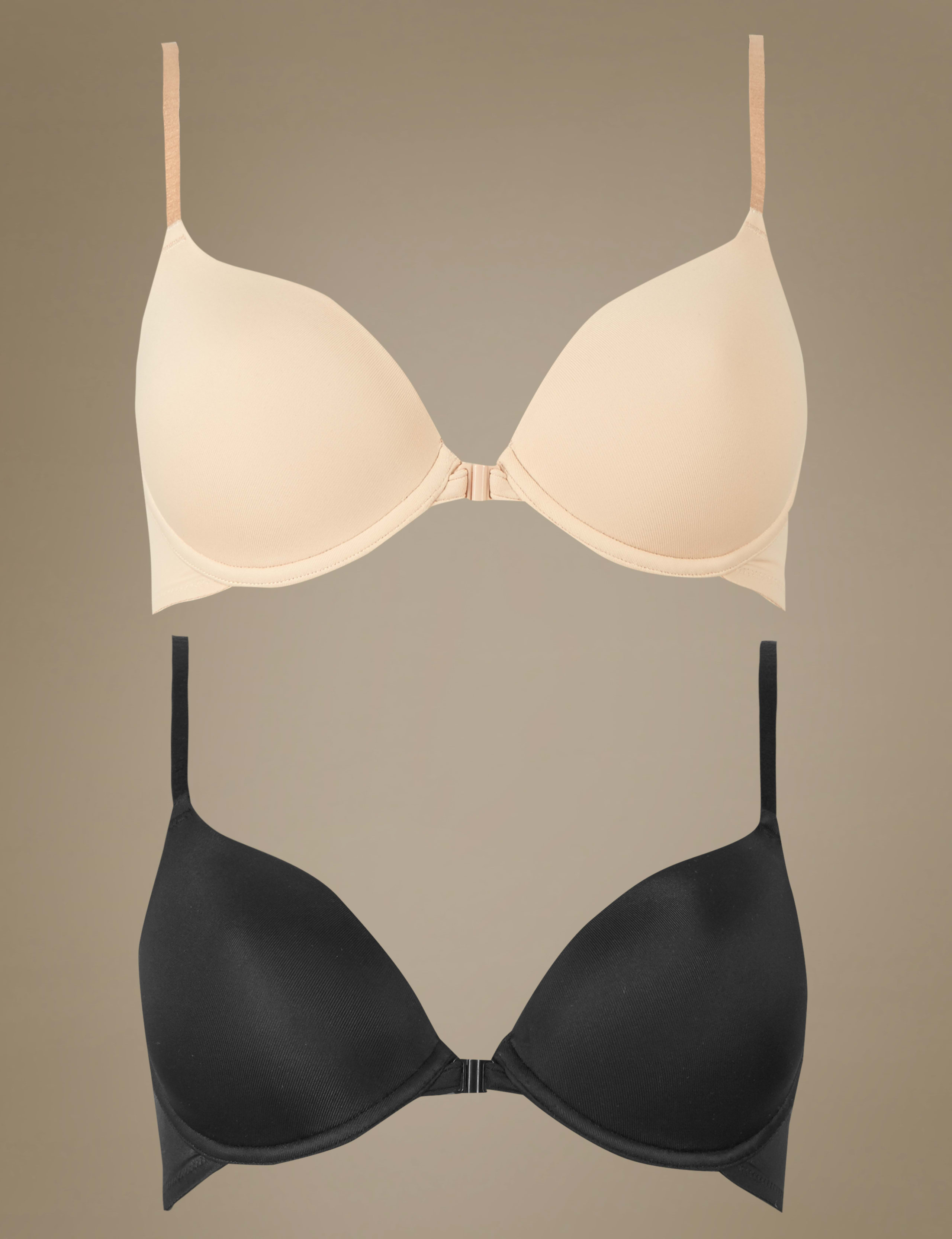 2 Pack Underwired Padded Front Fastener Plunge Bras AA-D 2 of 5
