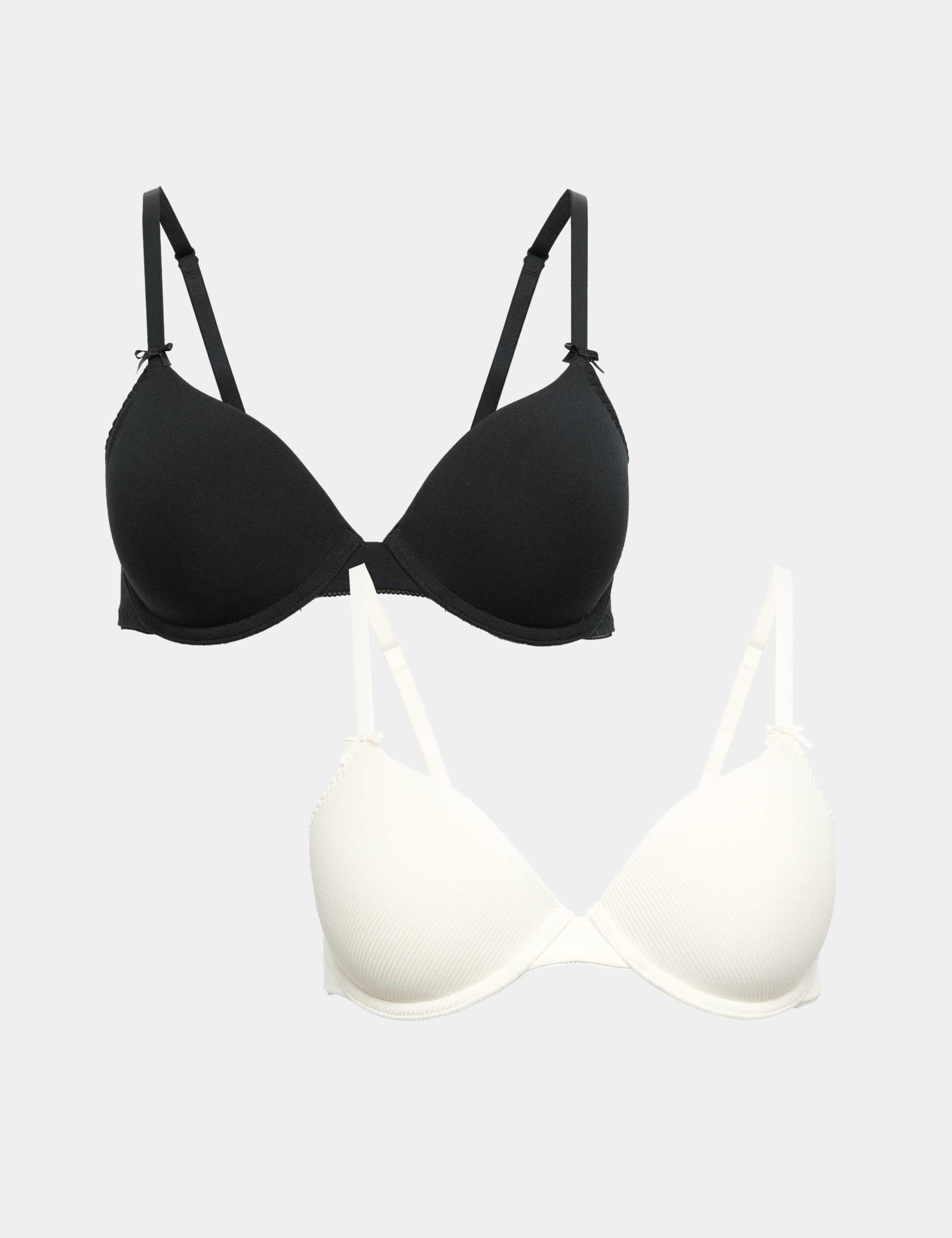 2 Pack Ribbed Wired Demi Cup Bras (A-E) 1 of 6