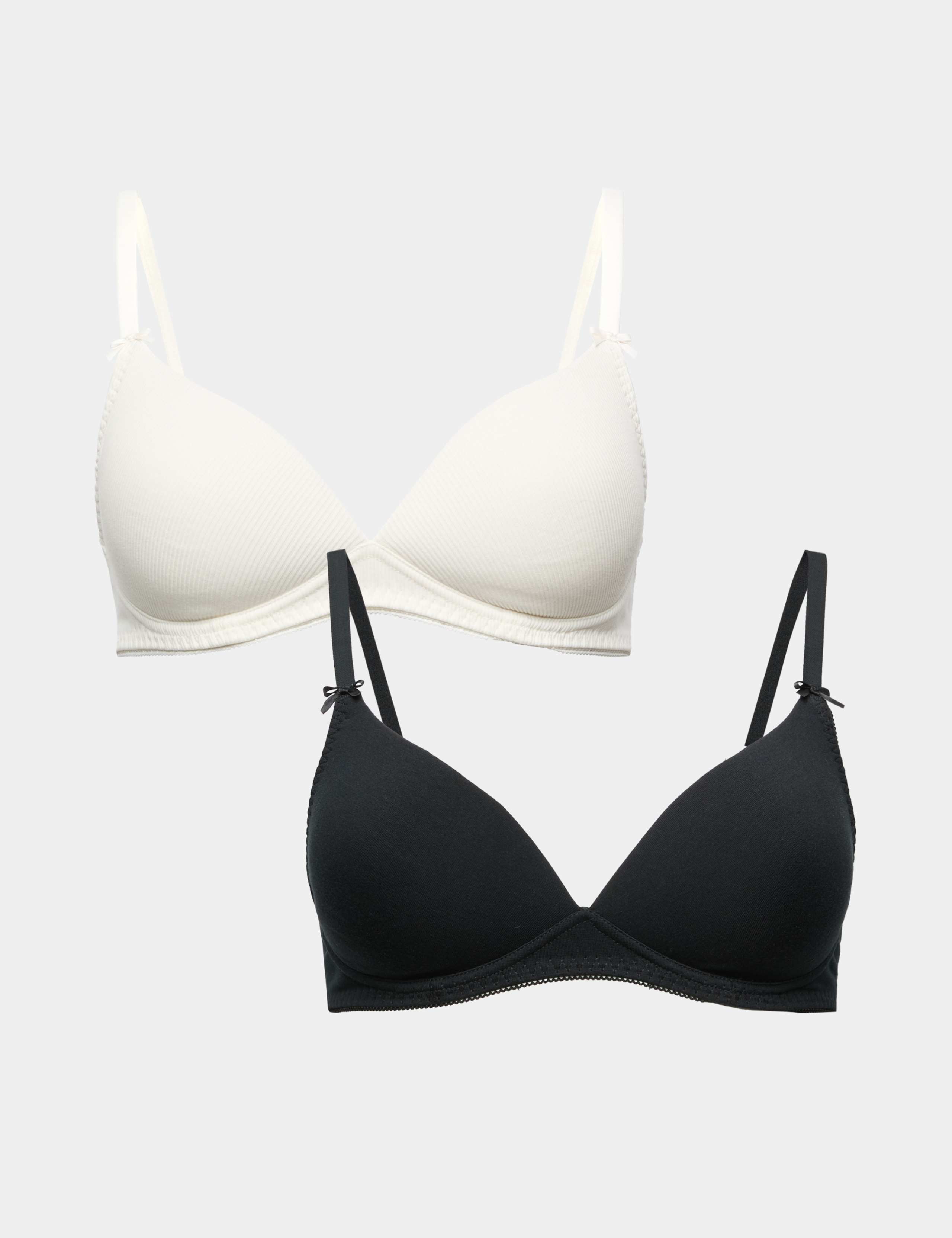 2 Pack Rib Non Wired Plunge Bras (A-E) 1 of 6