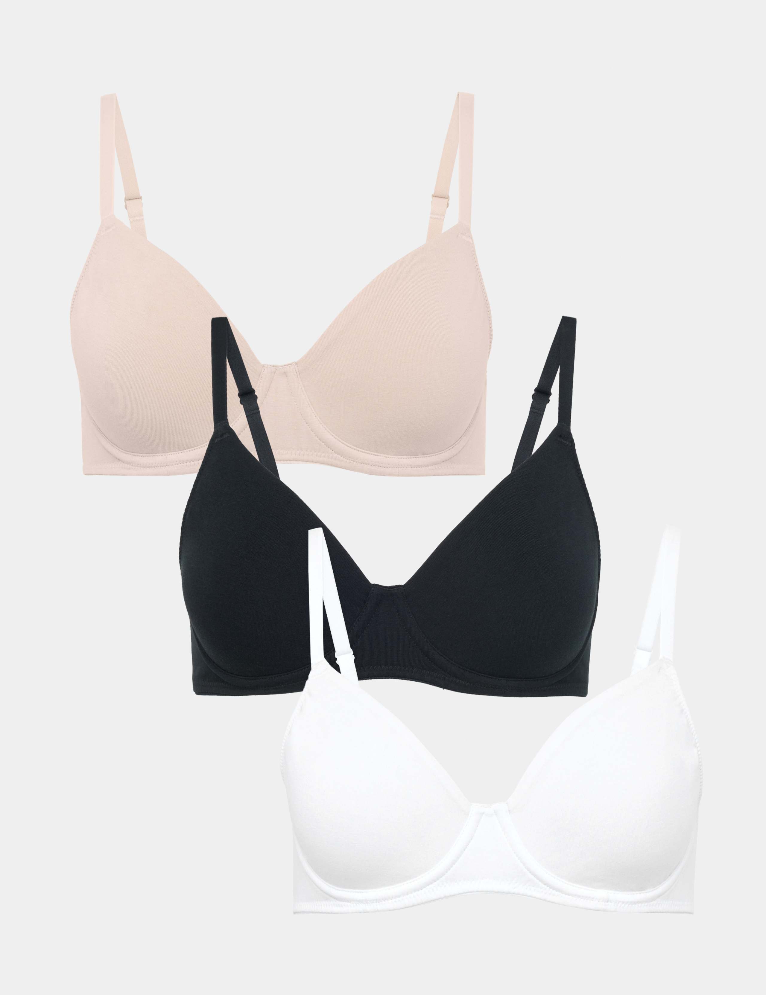 3 Pack Cotton Rich Wired Full Cup Bras A-E 1 of 6