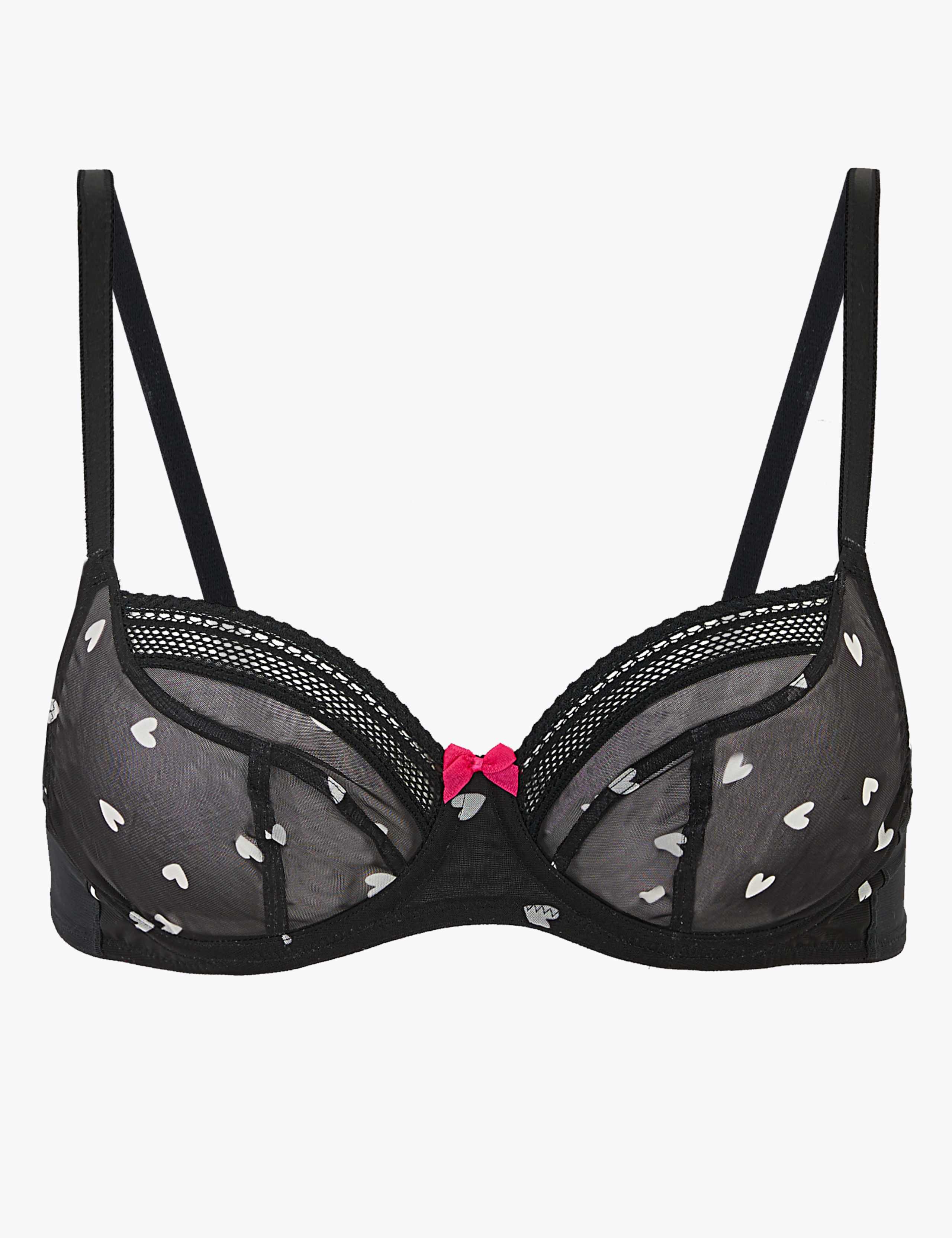 Heart Print Mesh Underwired Balcony Bra A-E 2 of 3