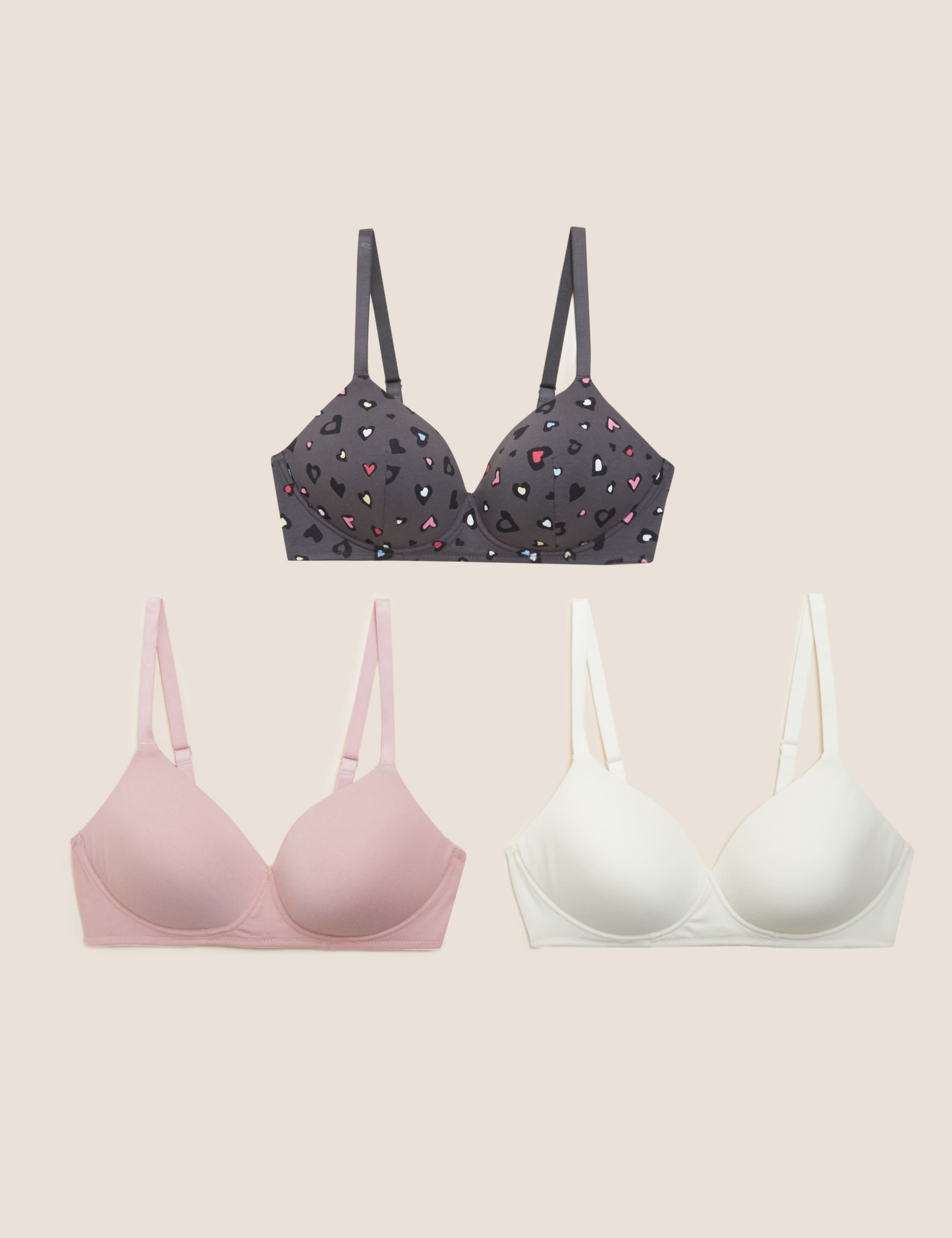 3pk Cotton Non Wired Full Cup T-Shirt Bra A-E 1 of 8