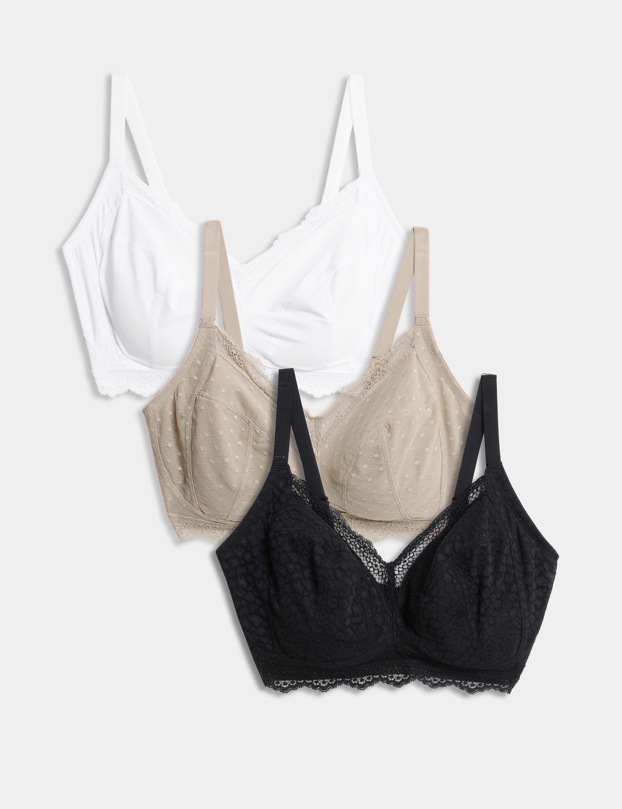 3pk Lace Trim Non Wired Bralettes F-H 1 of 6