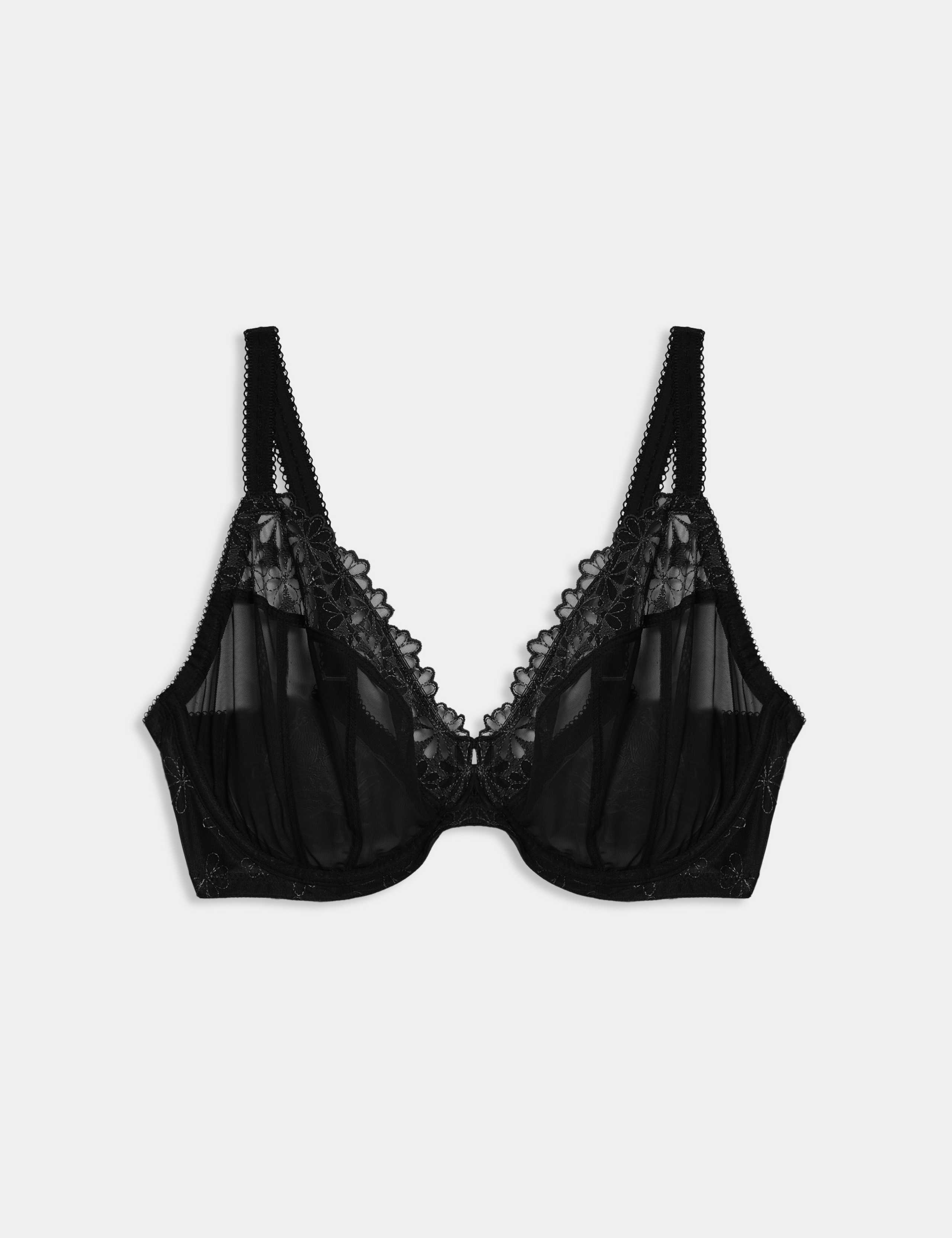 Daisy Embroidery Wired Plunge Bra F-H 2 of 6