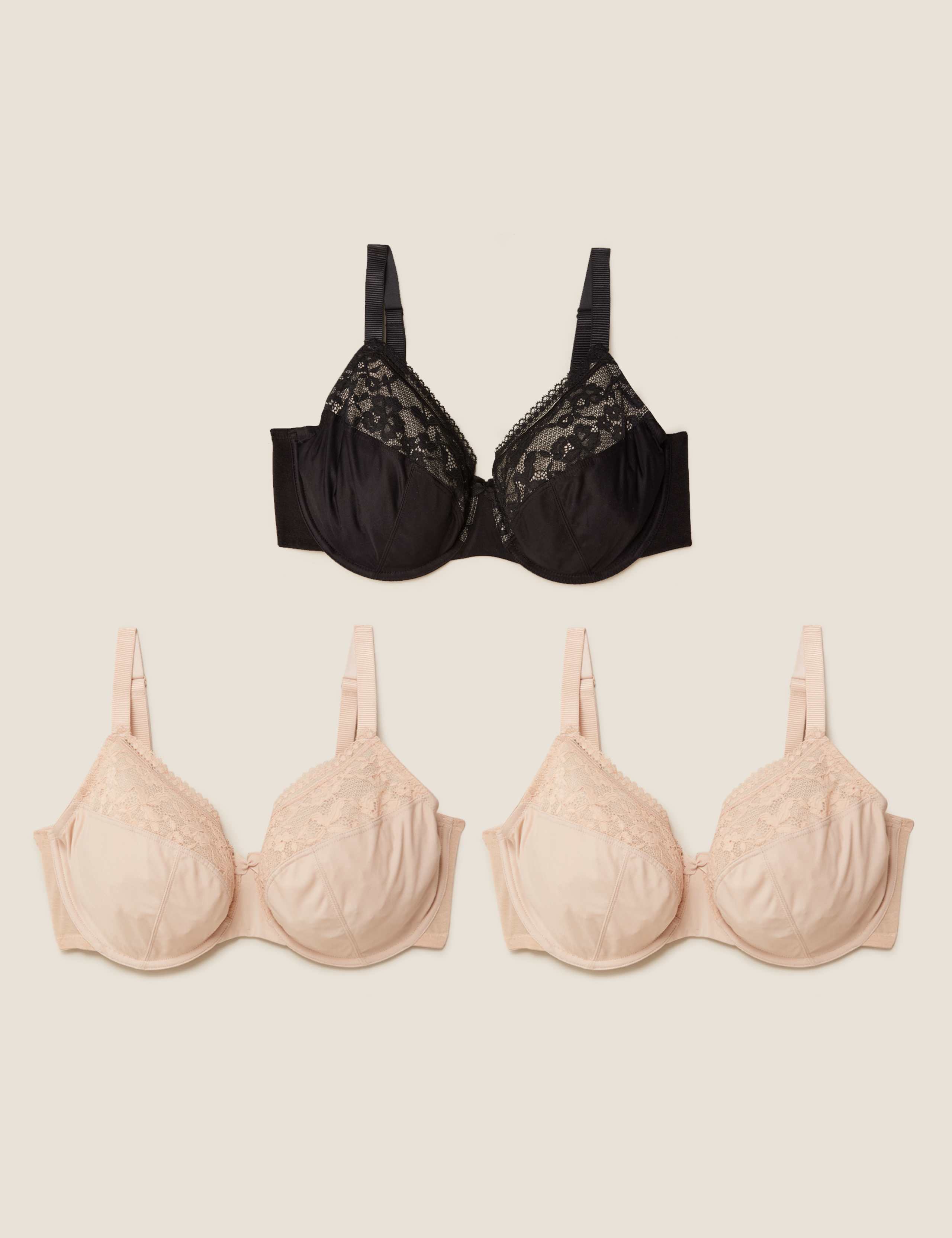 3pk Lace Trim Wired Full Cup Bras F-H 1 of 3