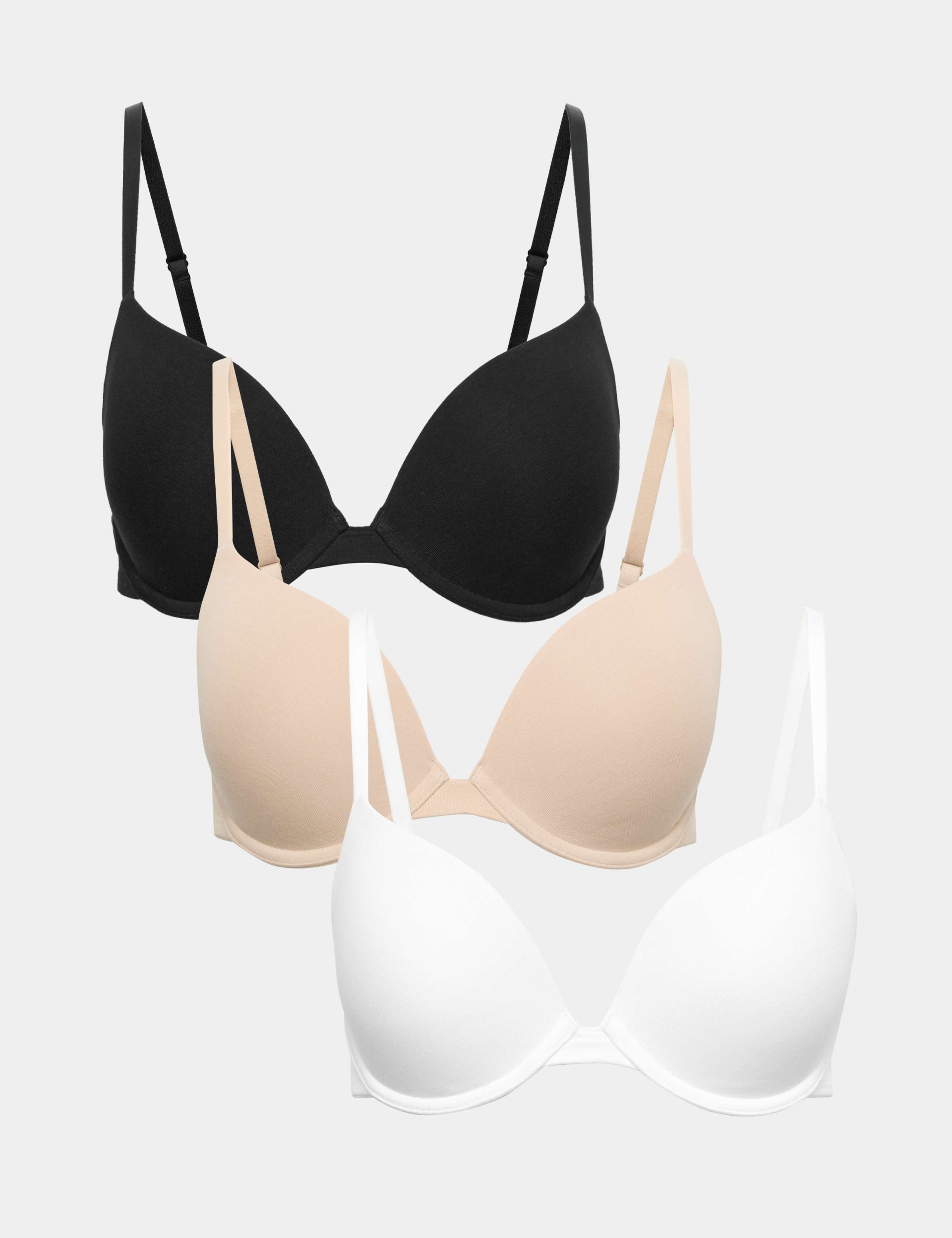 3pk Cotton Rich Wired Push-Up Bras A-E 1 of 6