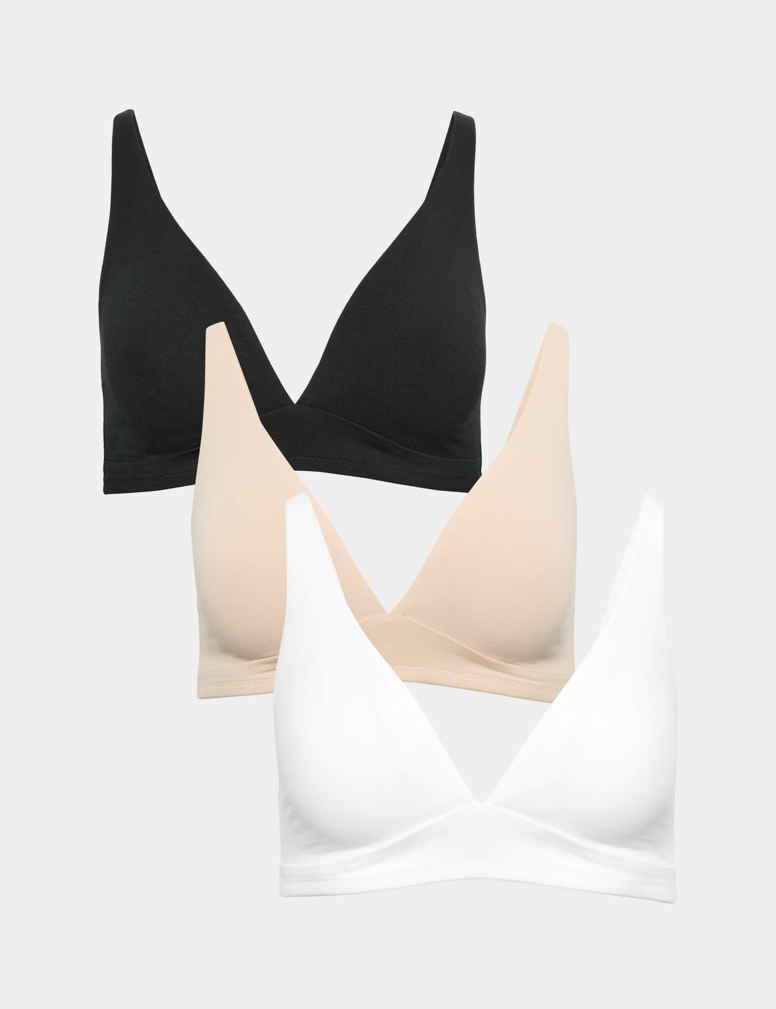 3 Pack Cotton Rich Non Wired Plunge Bras A-E 1 of 7