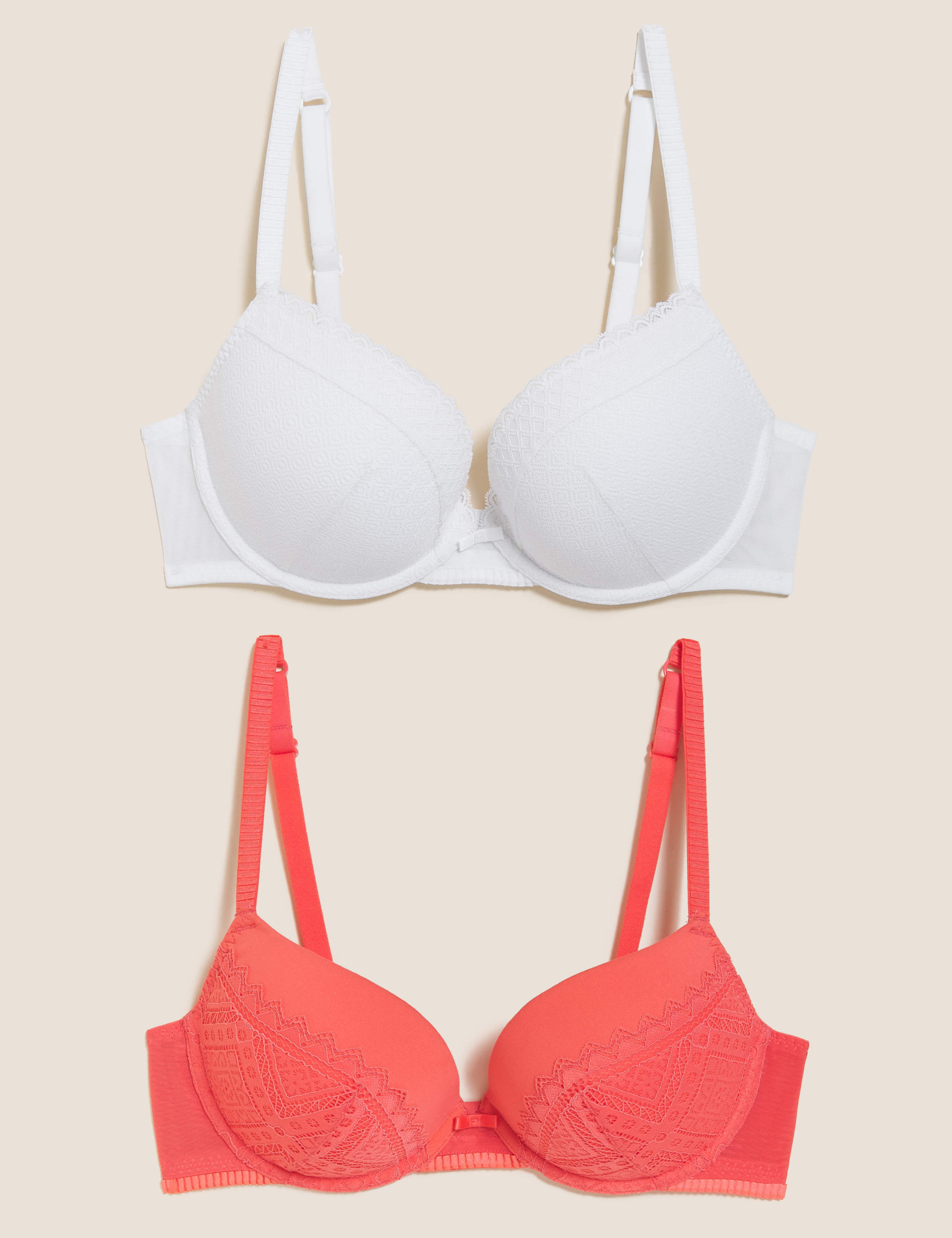 2pk Mesh Lace Push-Up Plunge Bras A-E 1 of 7