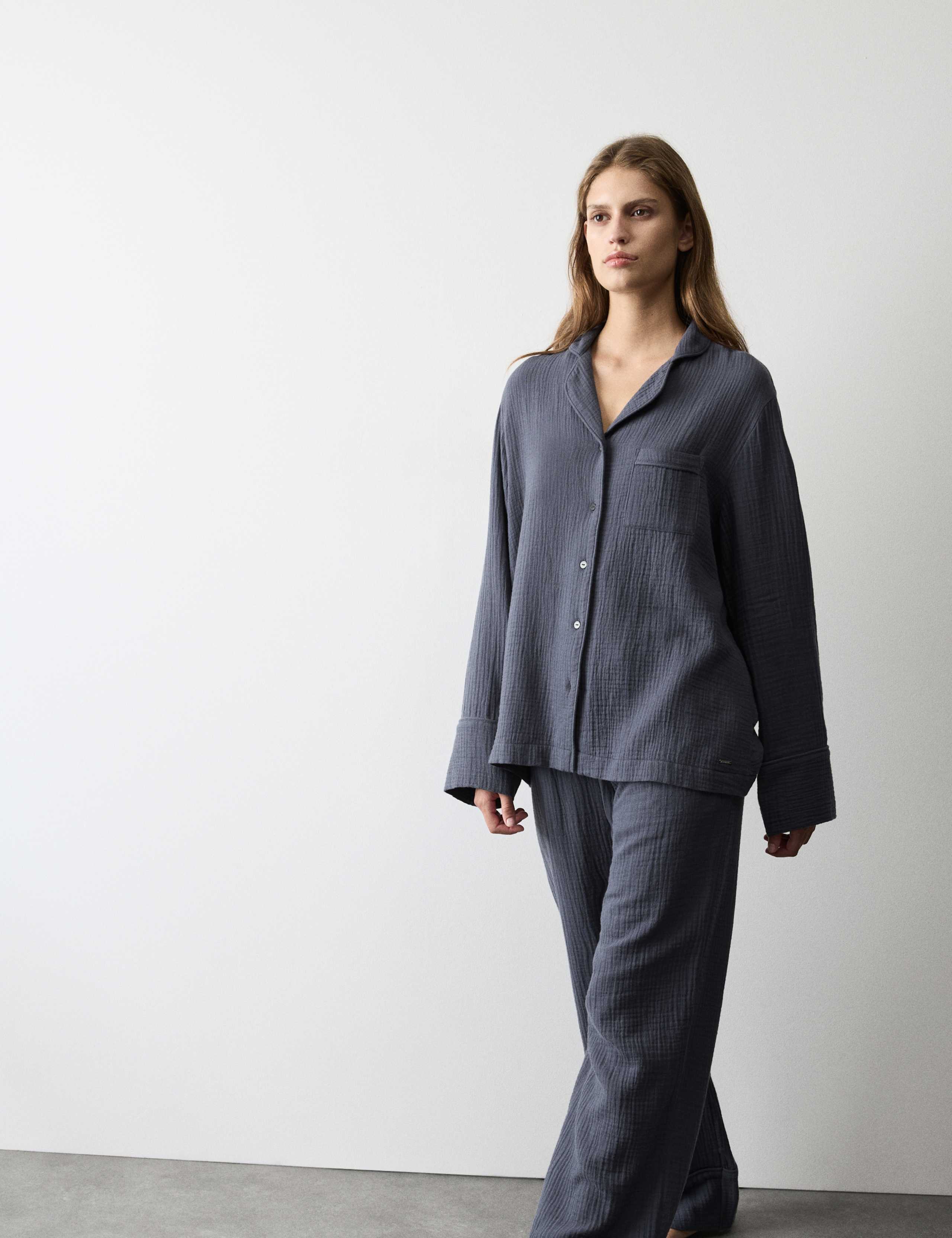 Pure Cotton Muslin Revere Pyjama Set 3 of 6