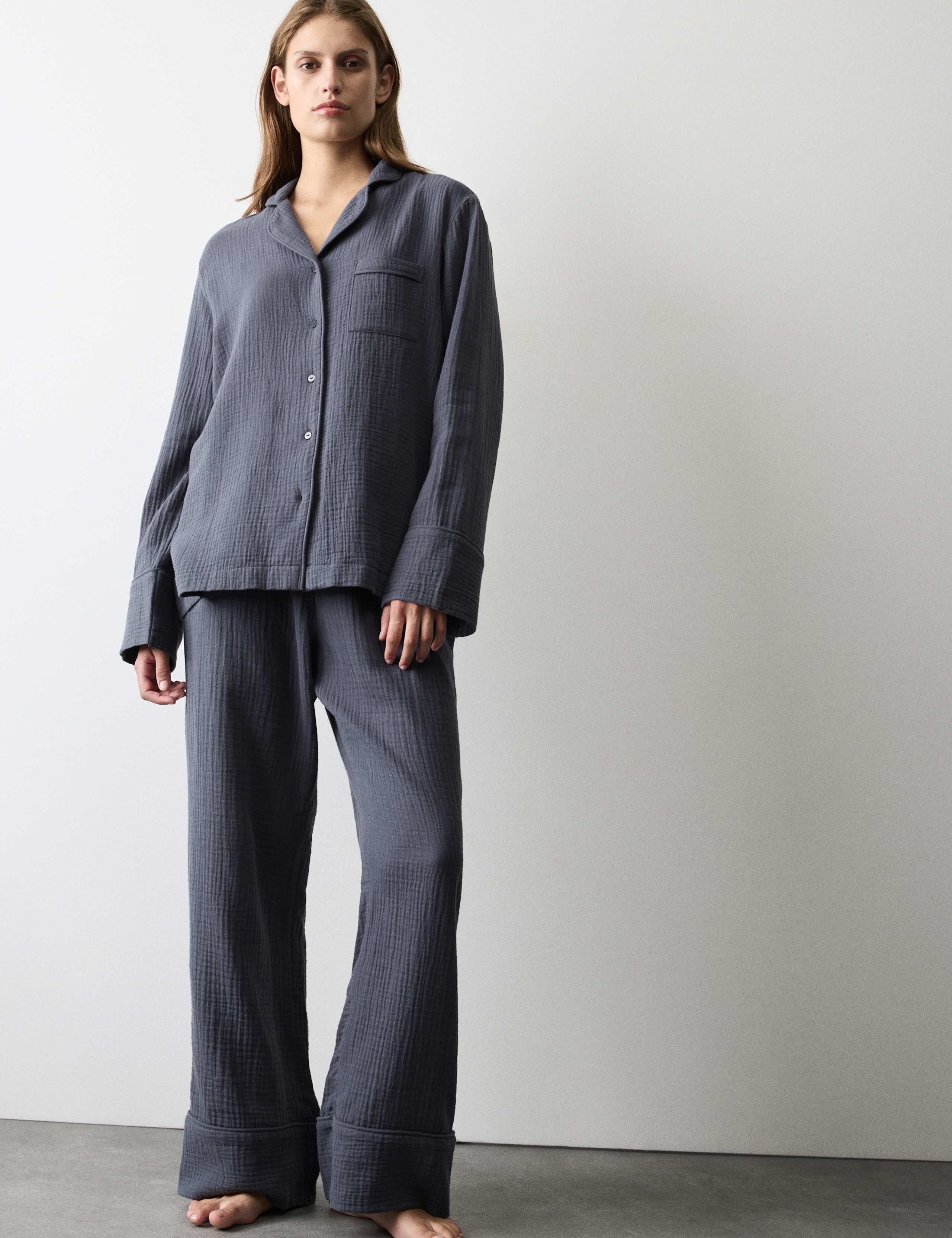 Pure Cotton Muslin Revere Pyjama Set 5 of 6