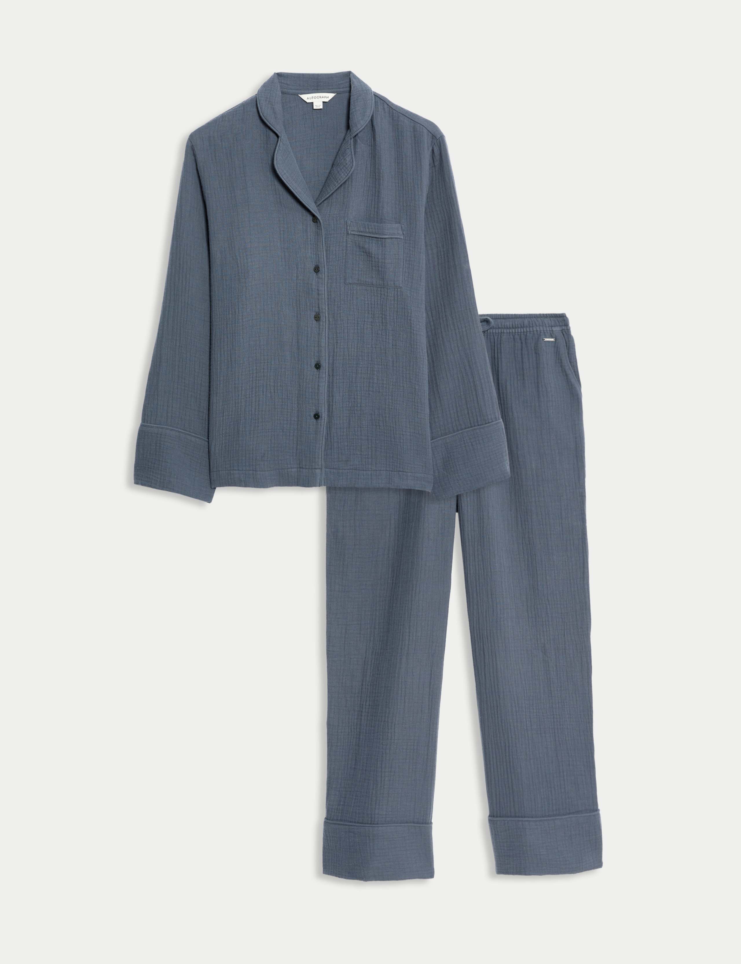 Pure Cotton Muslin Revere Pyjama Set 2 of 6