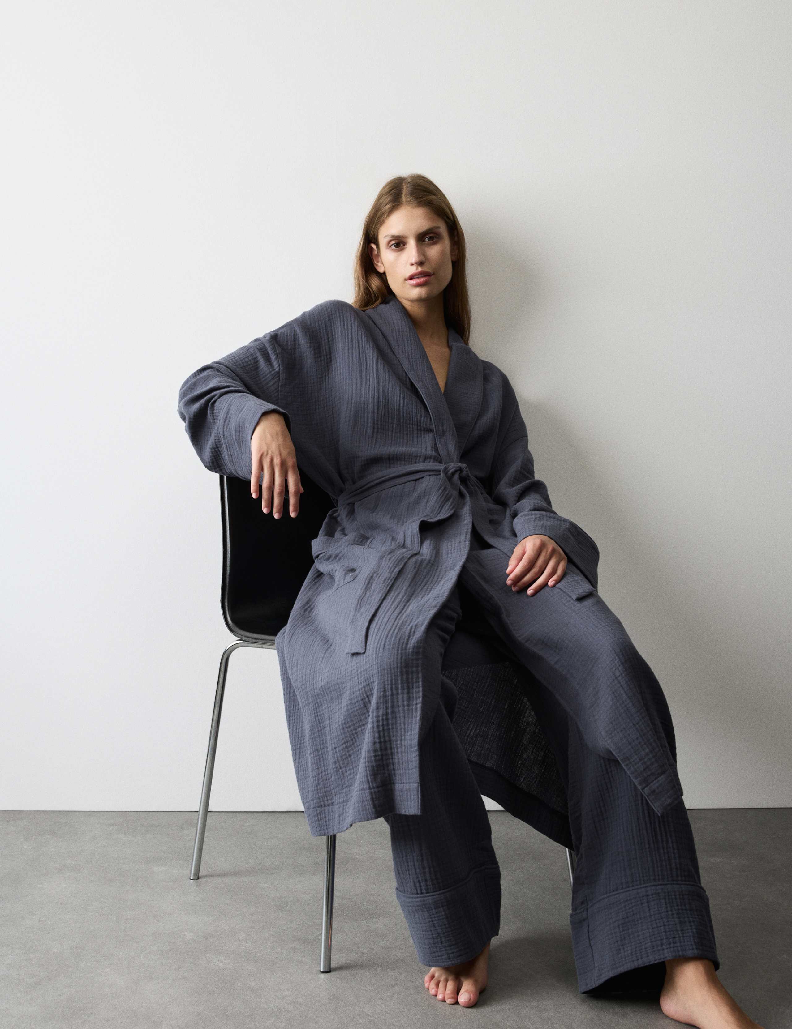 Pure Cotton Muslin Dressing Gown 4 of 6