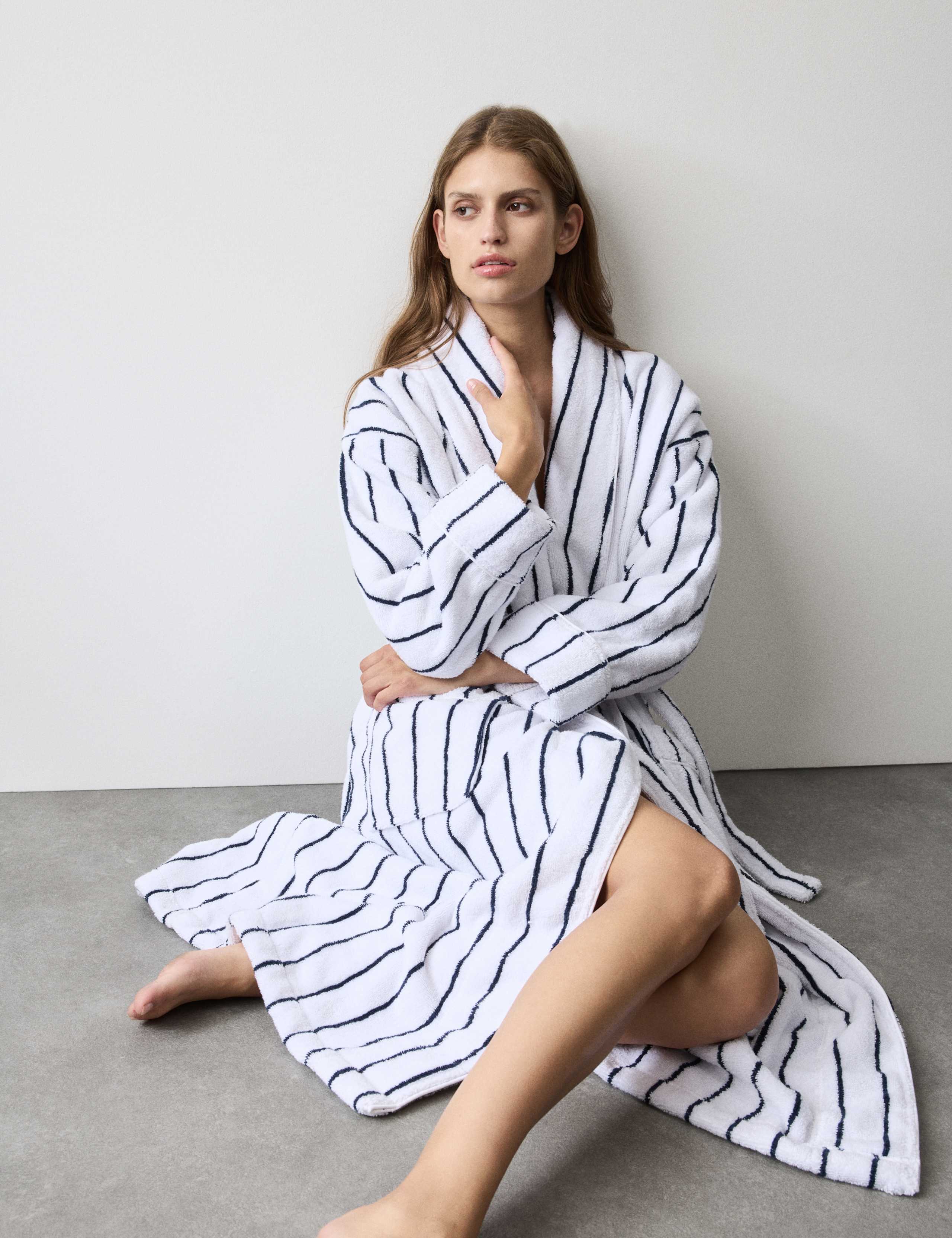 Pure Cotton Striped Towelling Dressing Gown 1 of 3