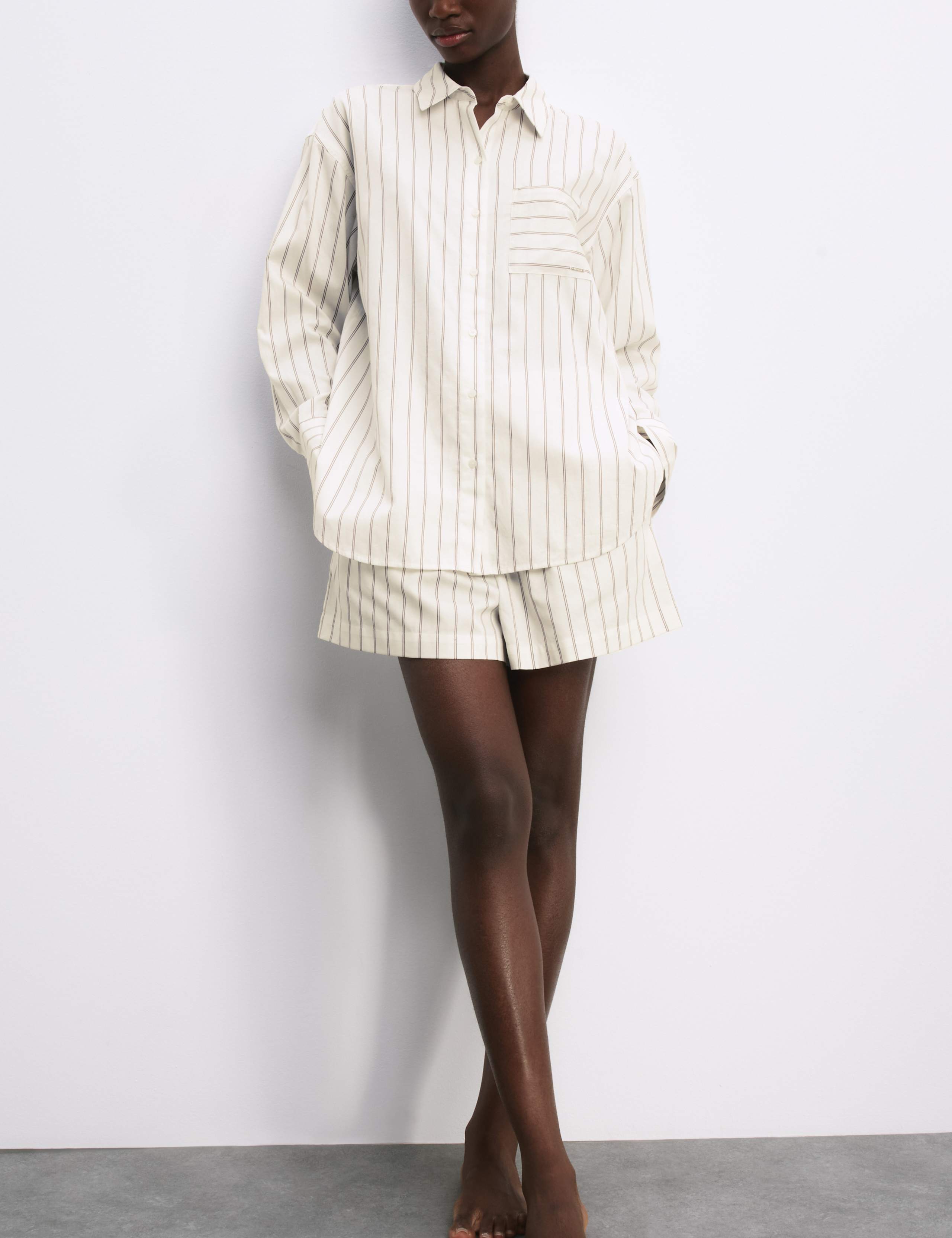 Pure Cotton Sateen Striped Shortie Set 6 of 8