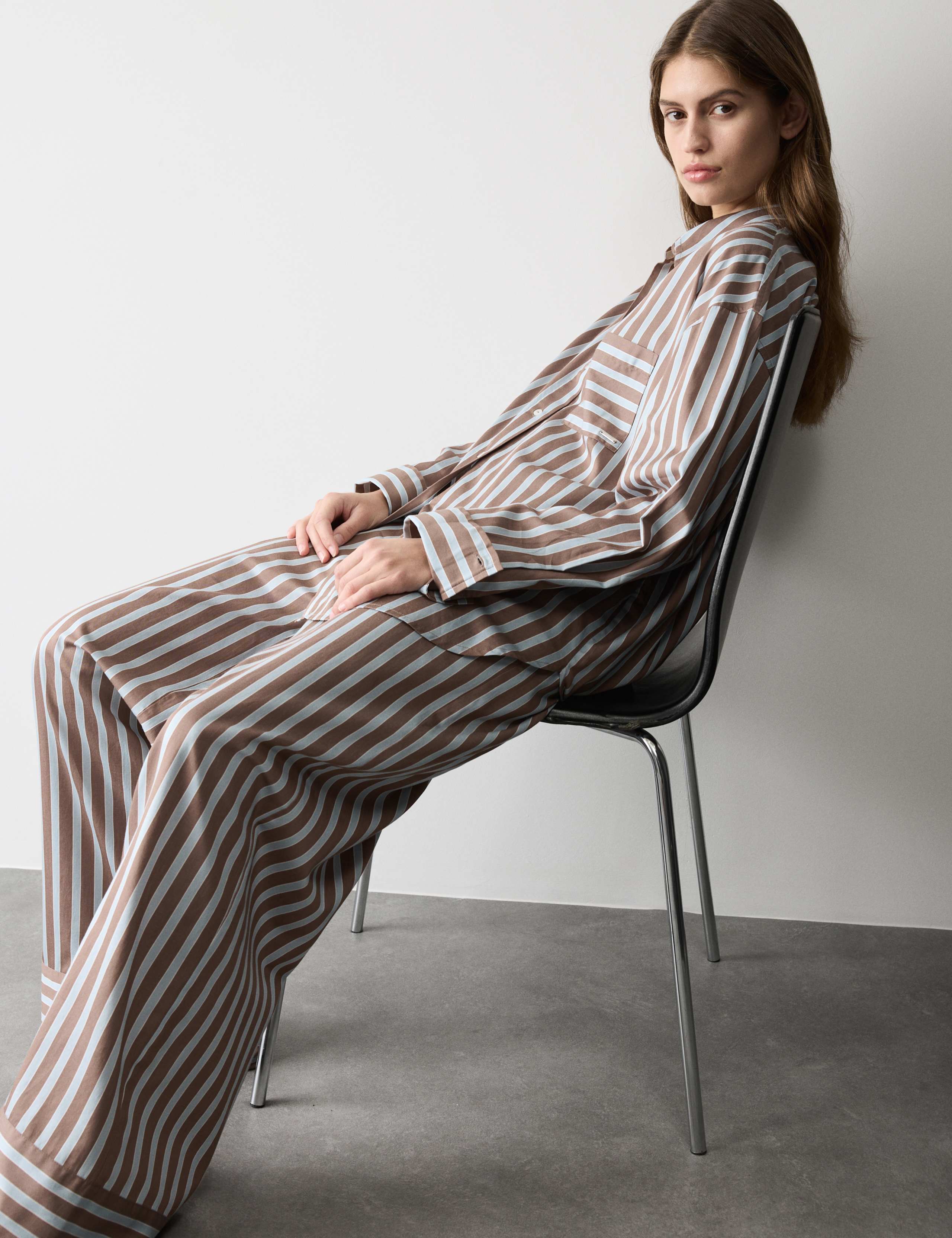 Pure Cotton Sateen Striped Pyjama Set 1 of 6