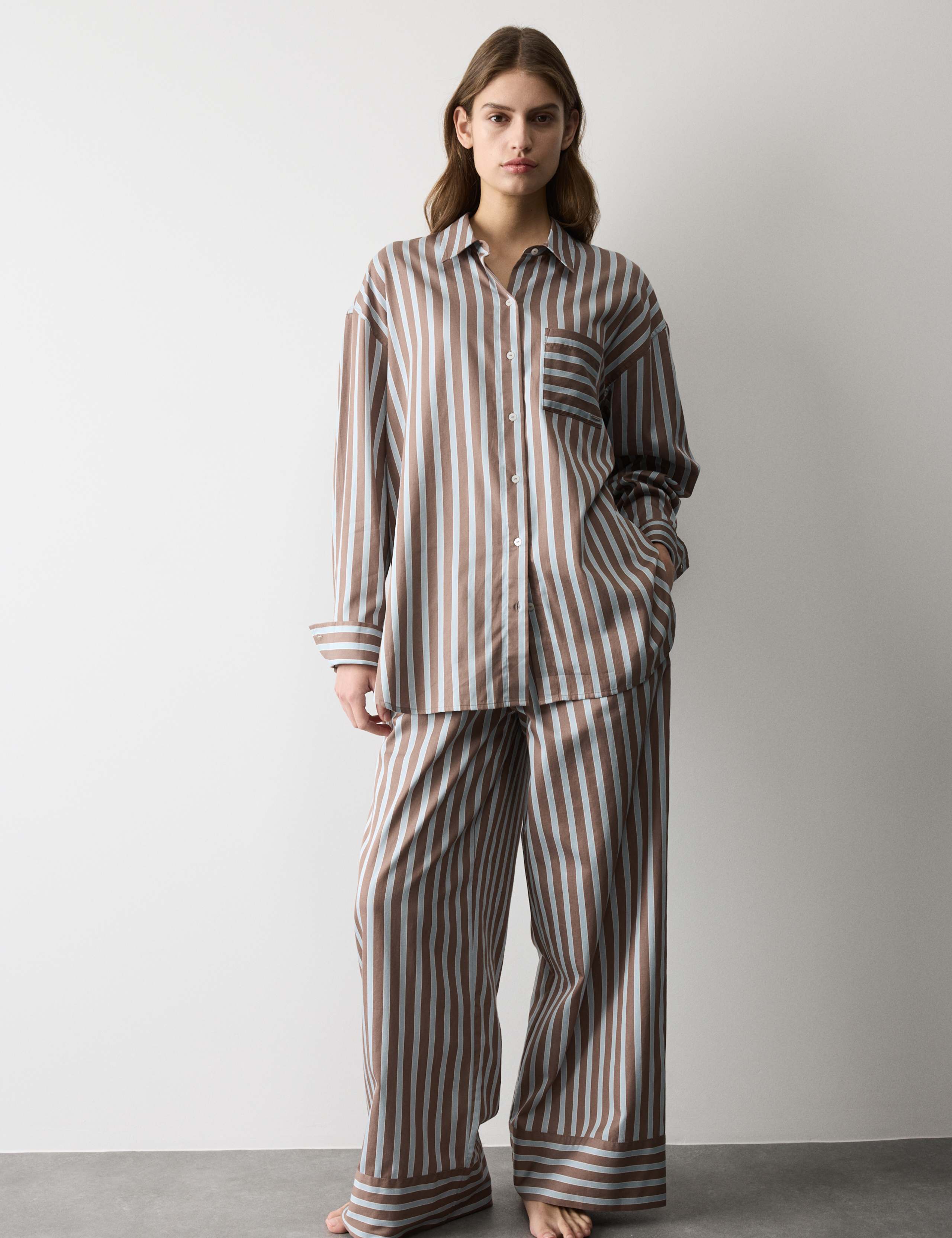 Pure Cotton Sateen Striped Pyjama Set 4 of 6