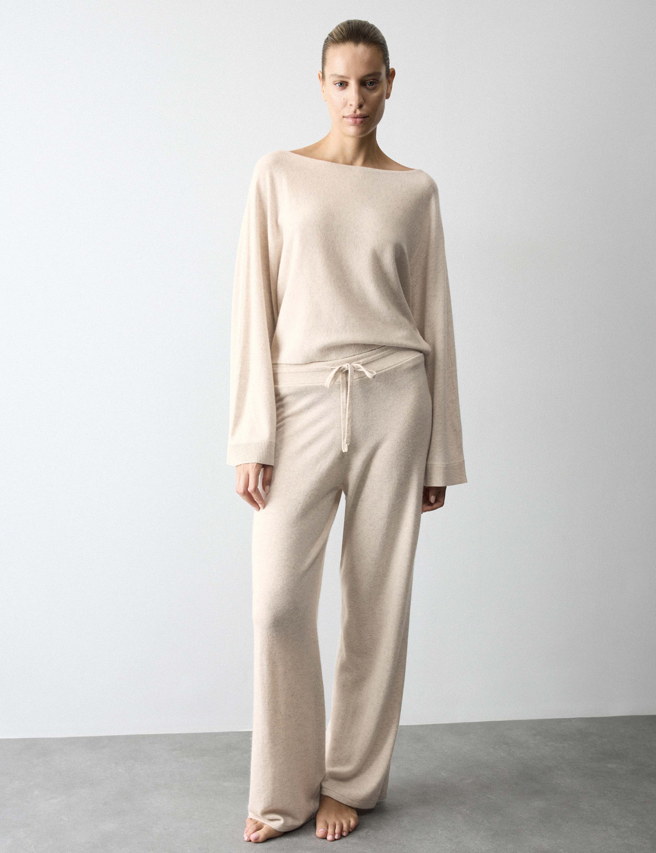 Wool Blend Wide Leg Lounge Pants with Cashmere 1 of 5