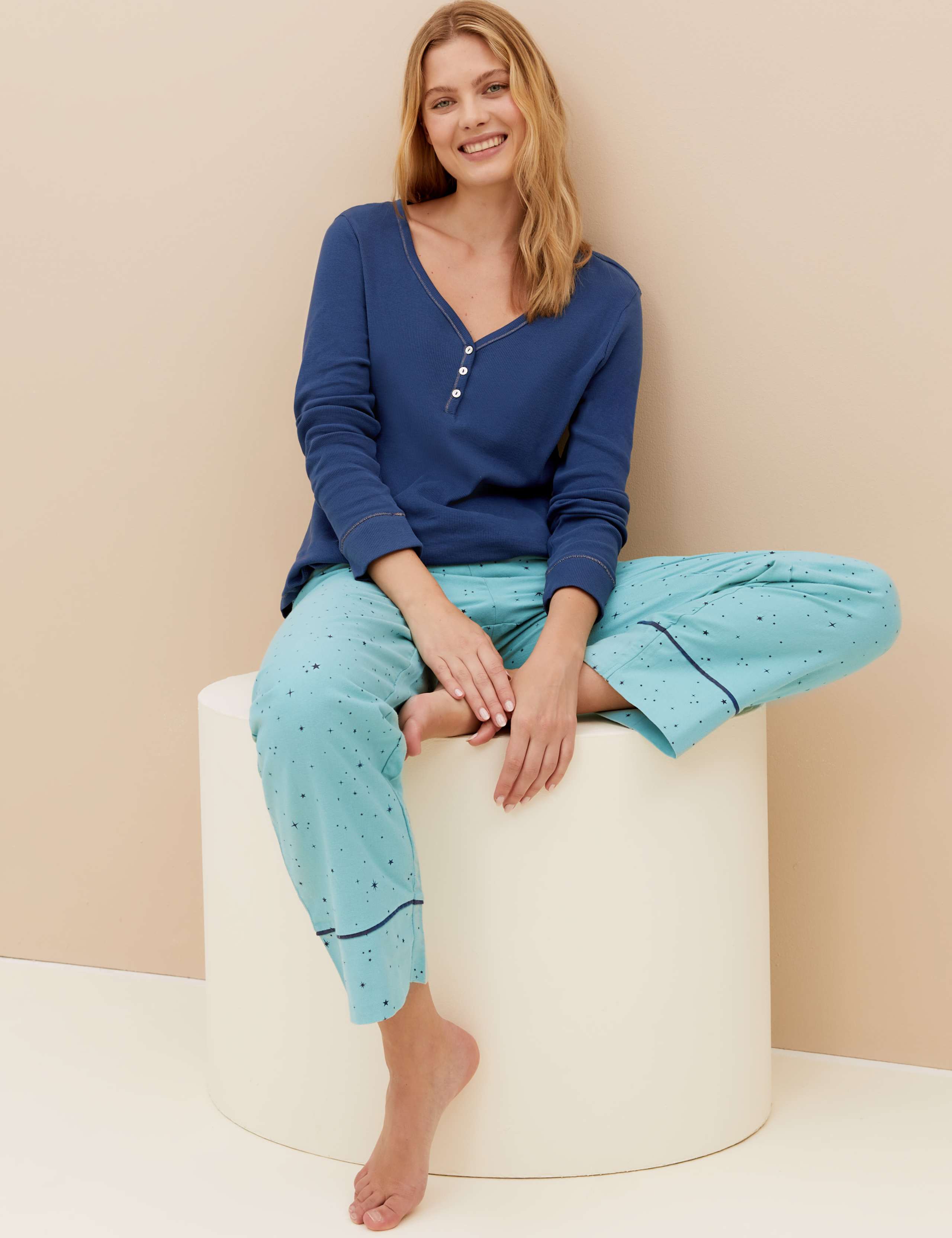 Pure Cotton Star Print Pyjama Set 1 of 6