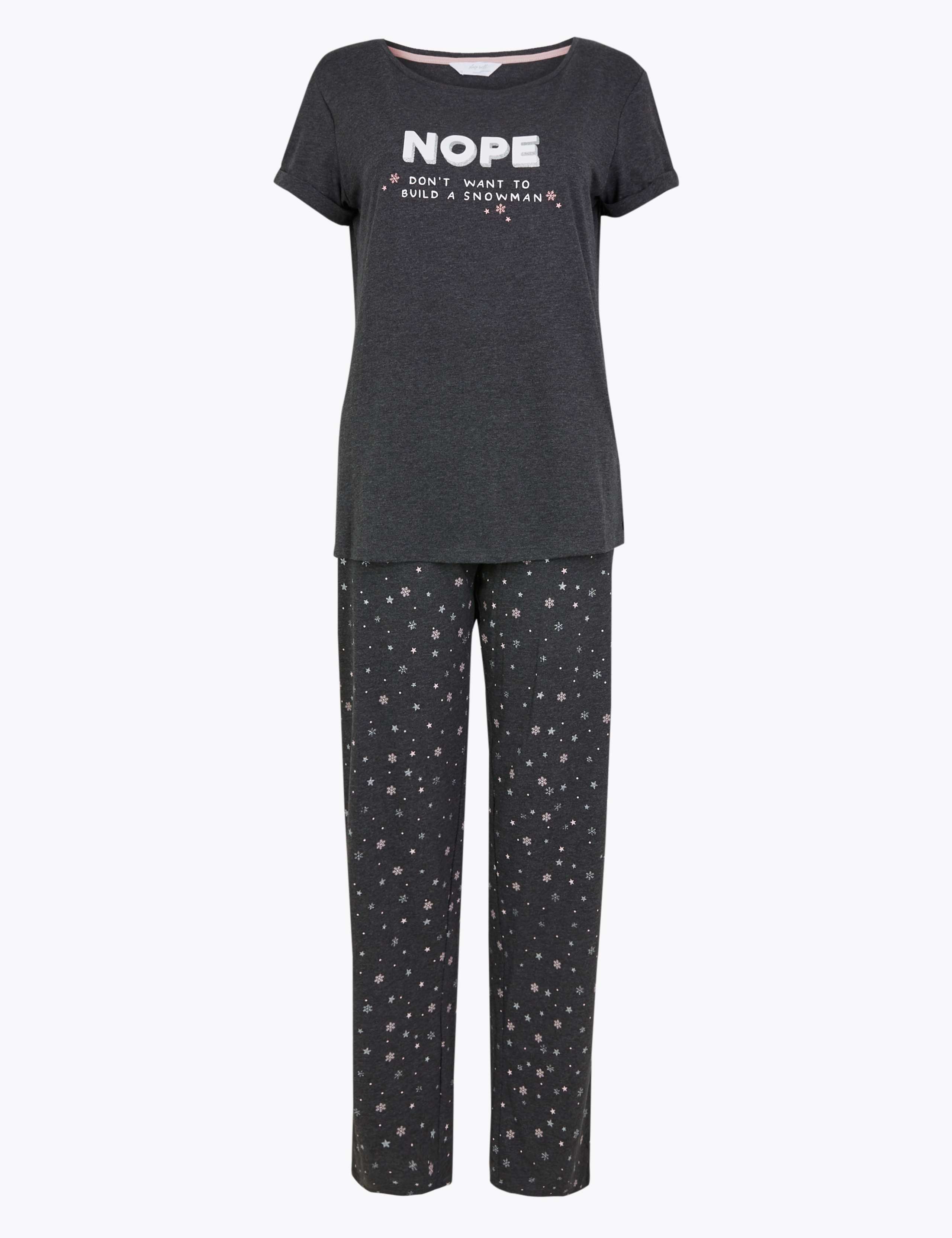Nope Slogan Snowflake Print Pyjama Set 2 of 4