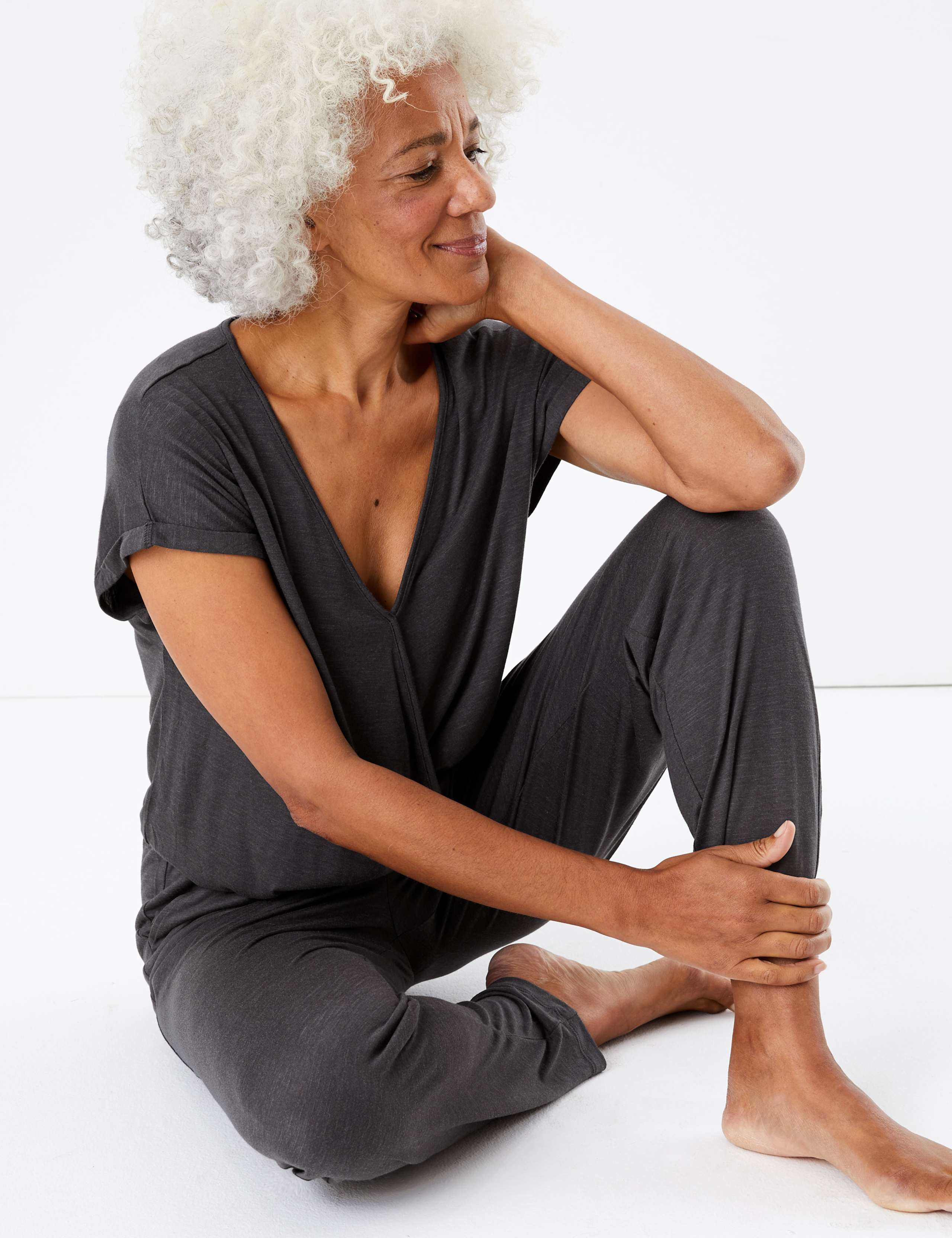 Jersey Wrap Short Sleeve Jumpsuit 1 of 4
