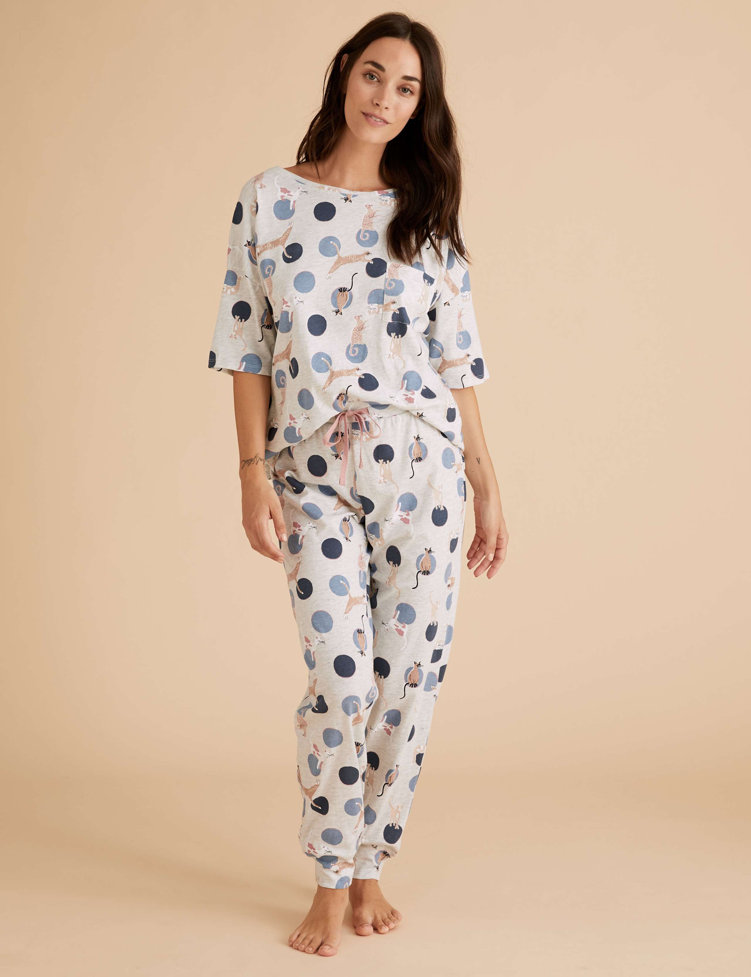 Cotton Cat Print Short Sleeve Pyjama Set 3 of 7