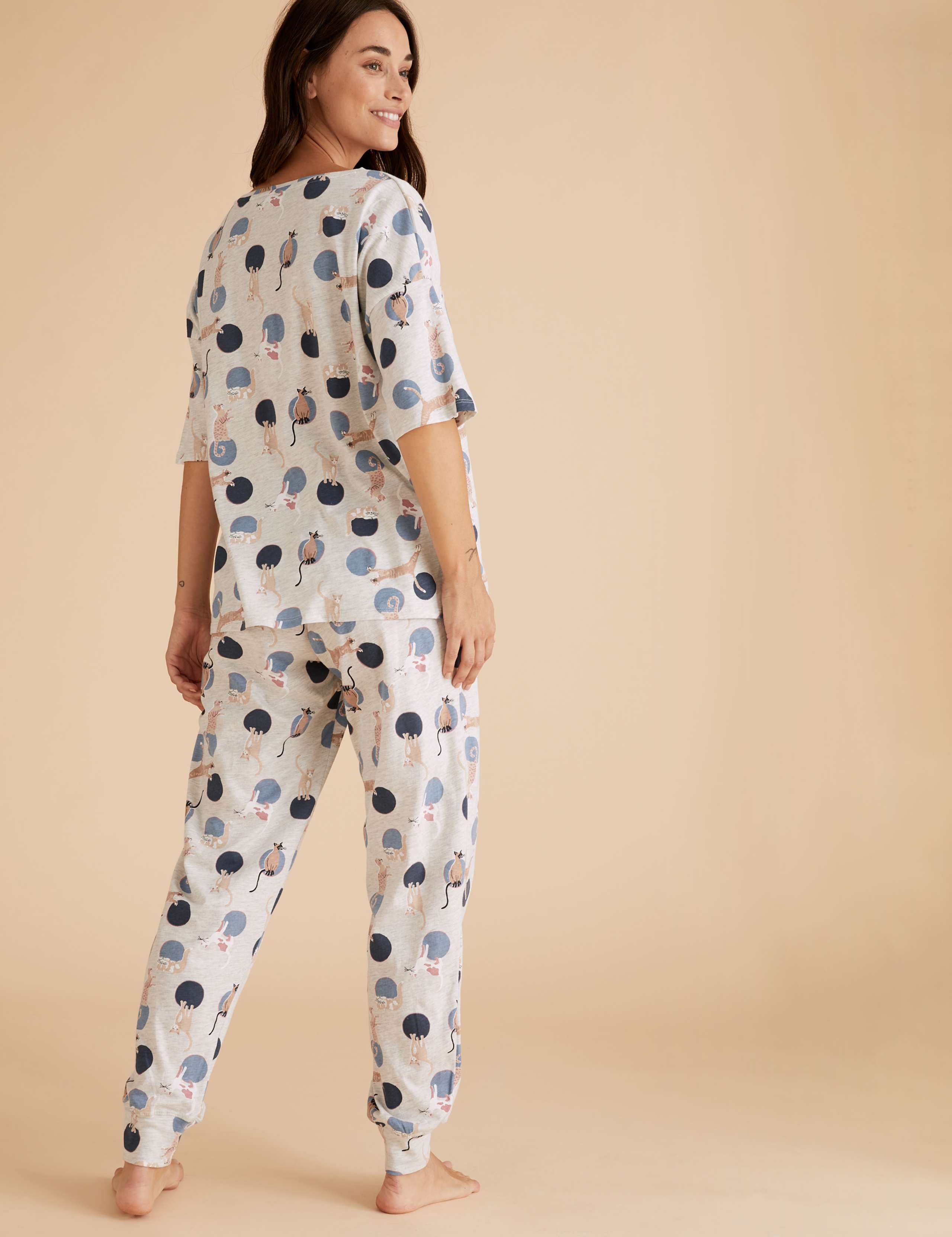 Cotton Cat Print Short Sleeve Pyjama Set 4 of 7