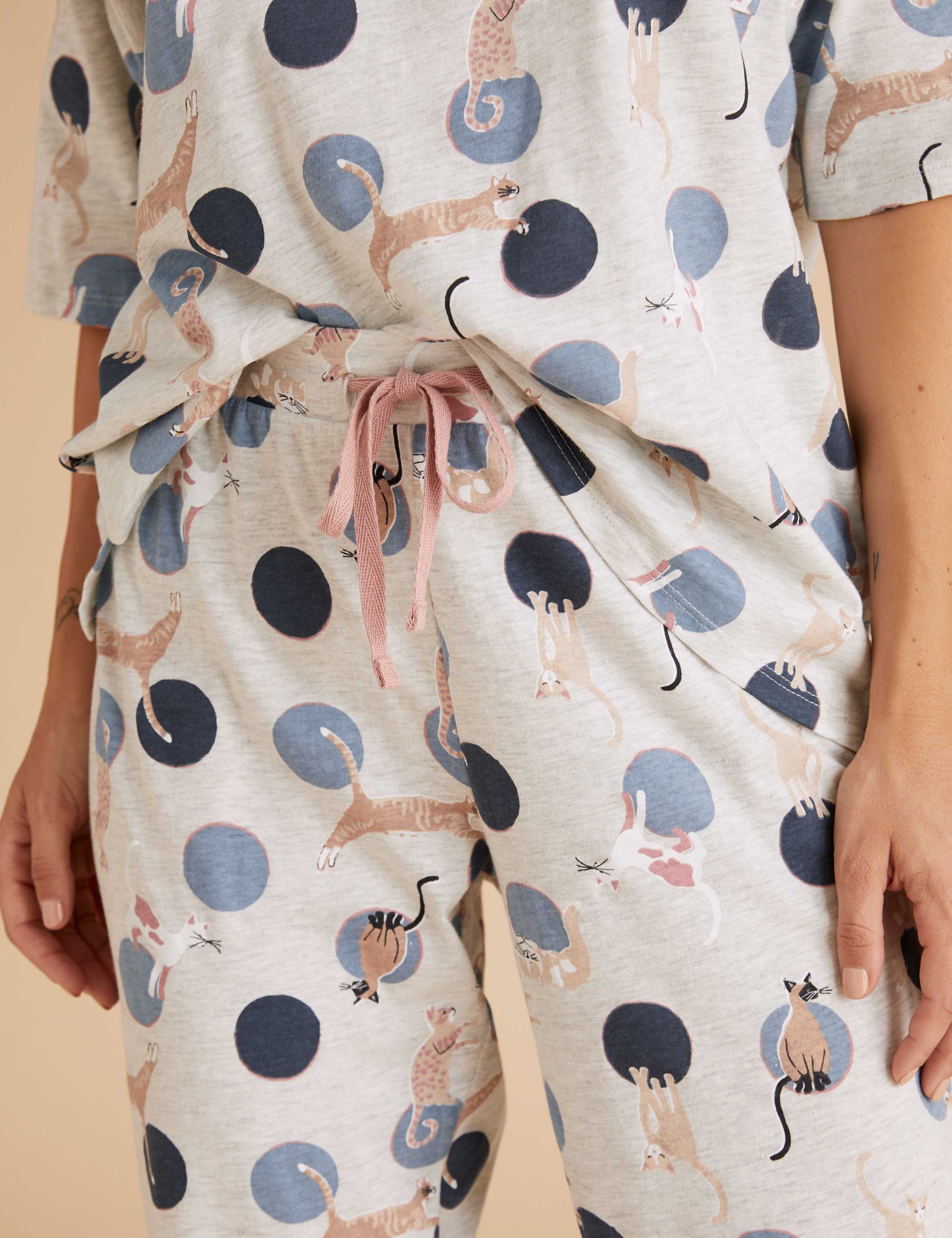 Cotton Cat Print Short Sleeve Pyjama Set 5 of 7