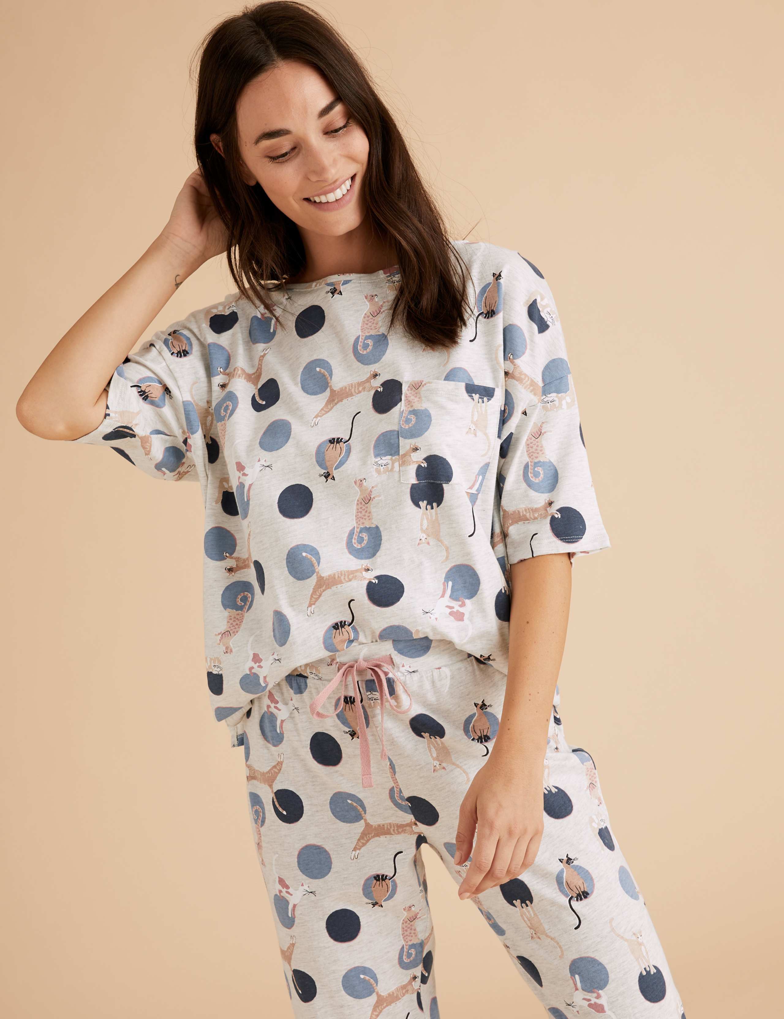 Cotton Cat Print Short Sleeve Pyjama Set 6 of 7