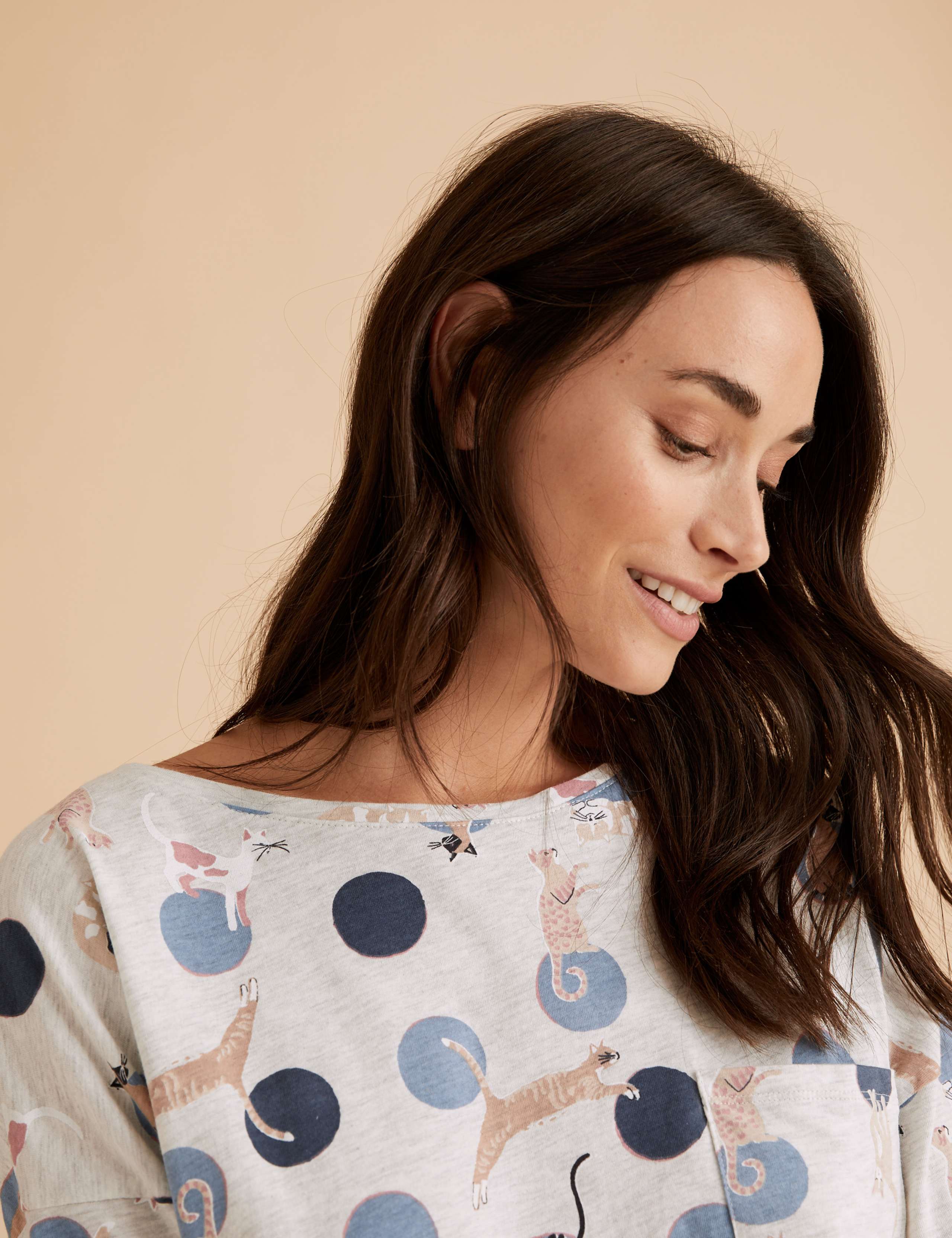 Cotton Cat Print Short Sleeve Pyjama Set 7 of 7