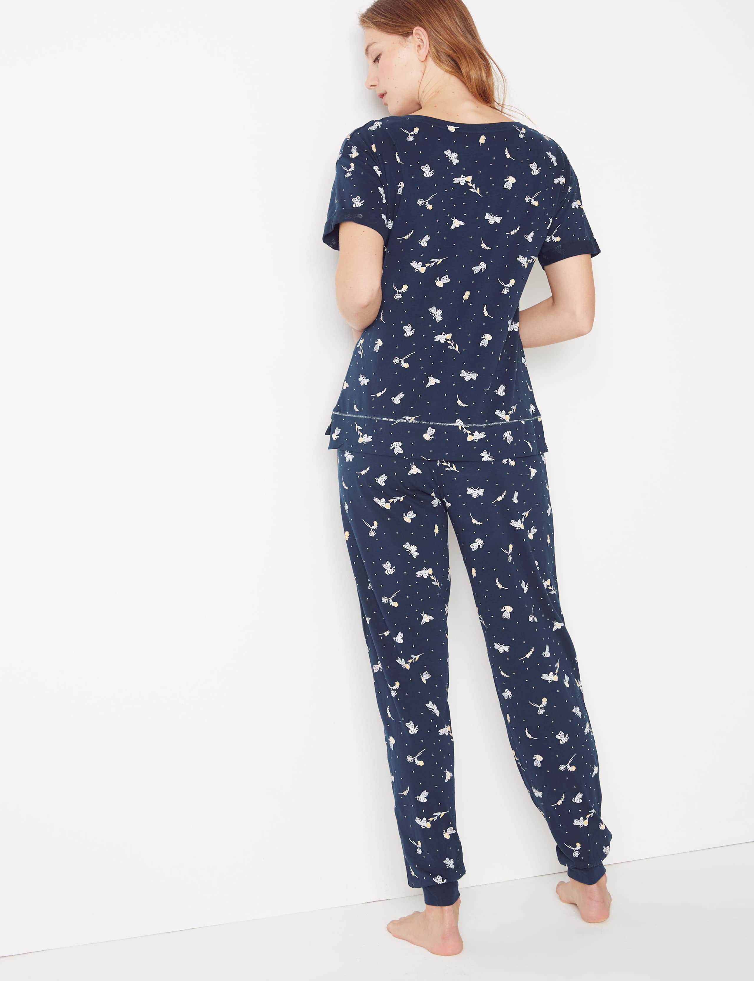 Pure Cotton Bee Cuffed Hem Pyjama Set 3 of 4