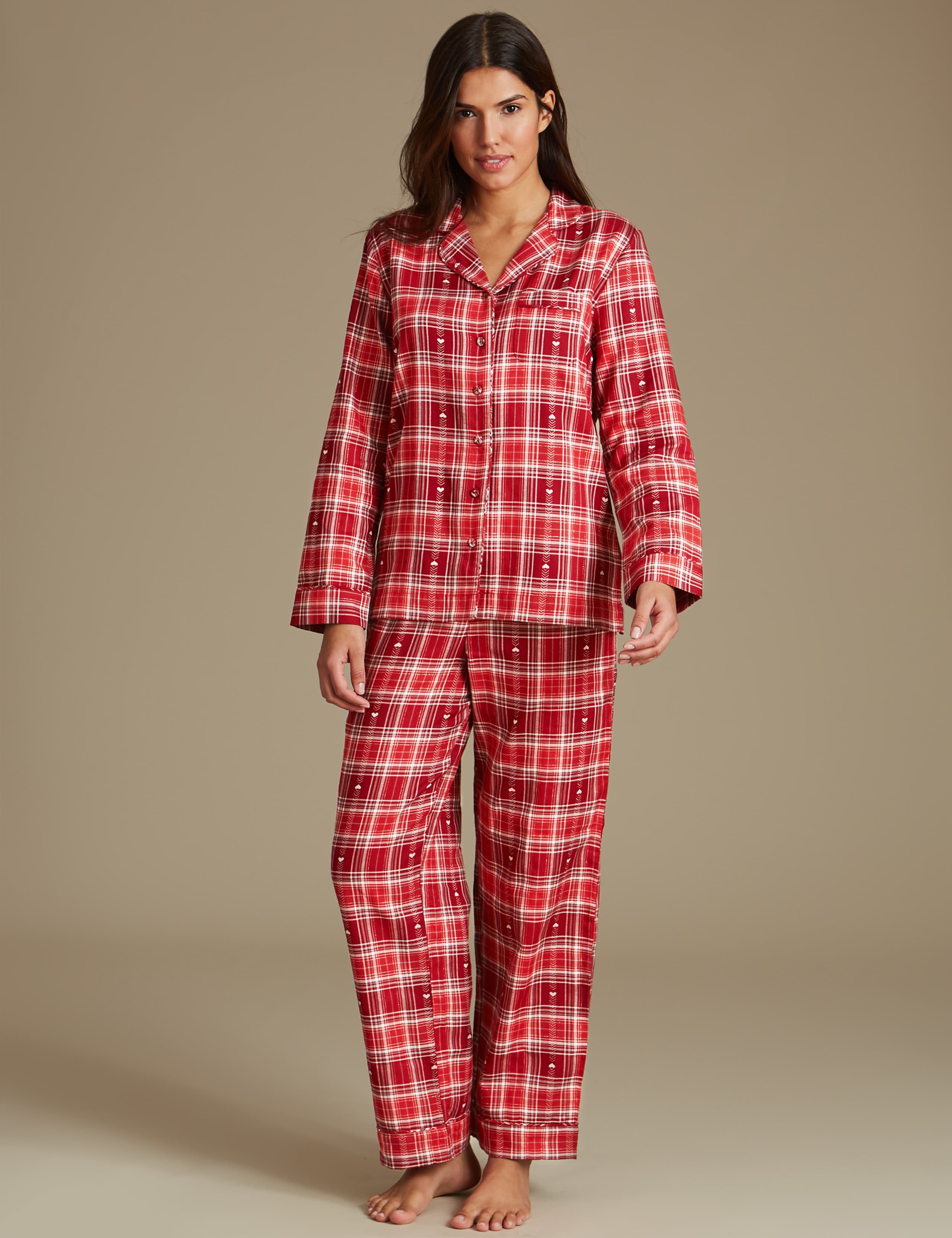 Checked Heart Revere Long Sleeve Pyjama Set 1 of 7