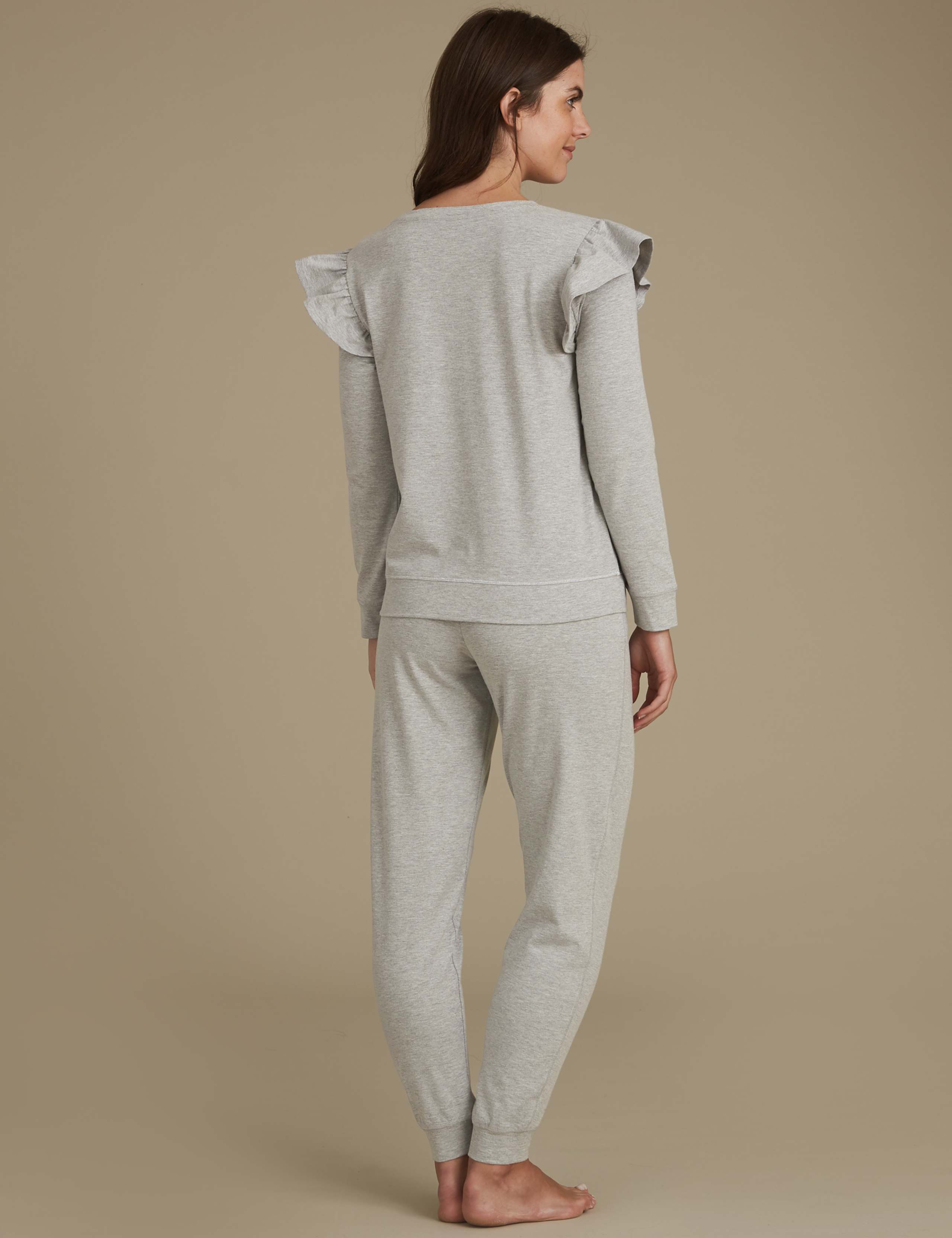 Ruffle Sleeve Ribbed Hem Pyjama Set 3 of 6