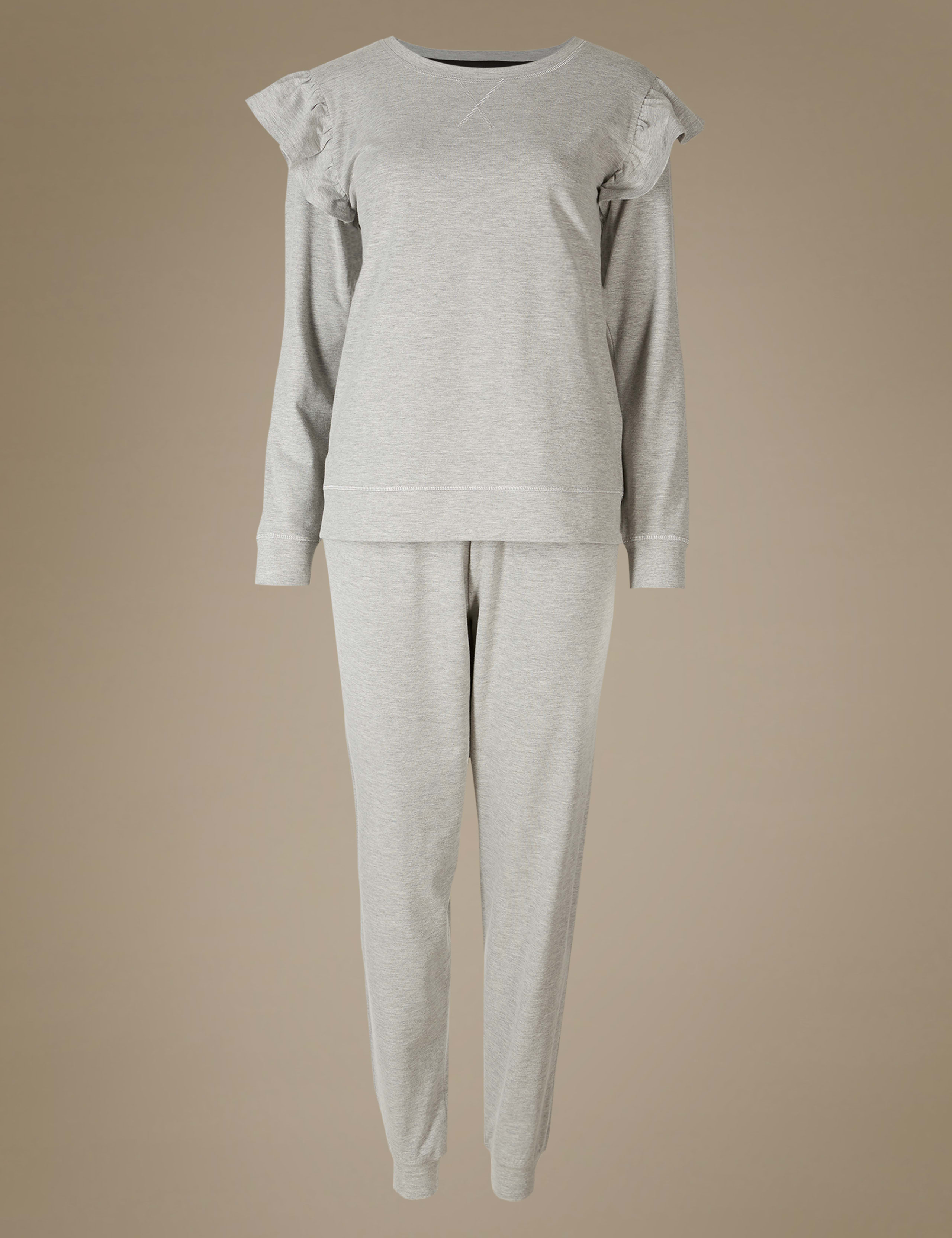 Ruffle Sleeve Ribbed Hem Pyjama Set 2 of 6