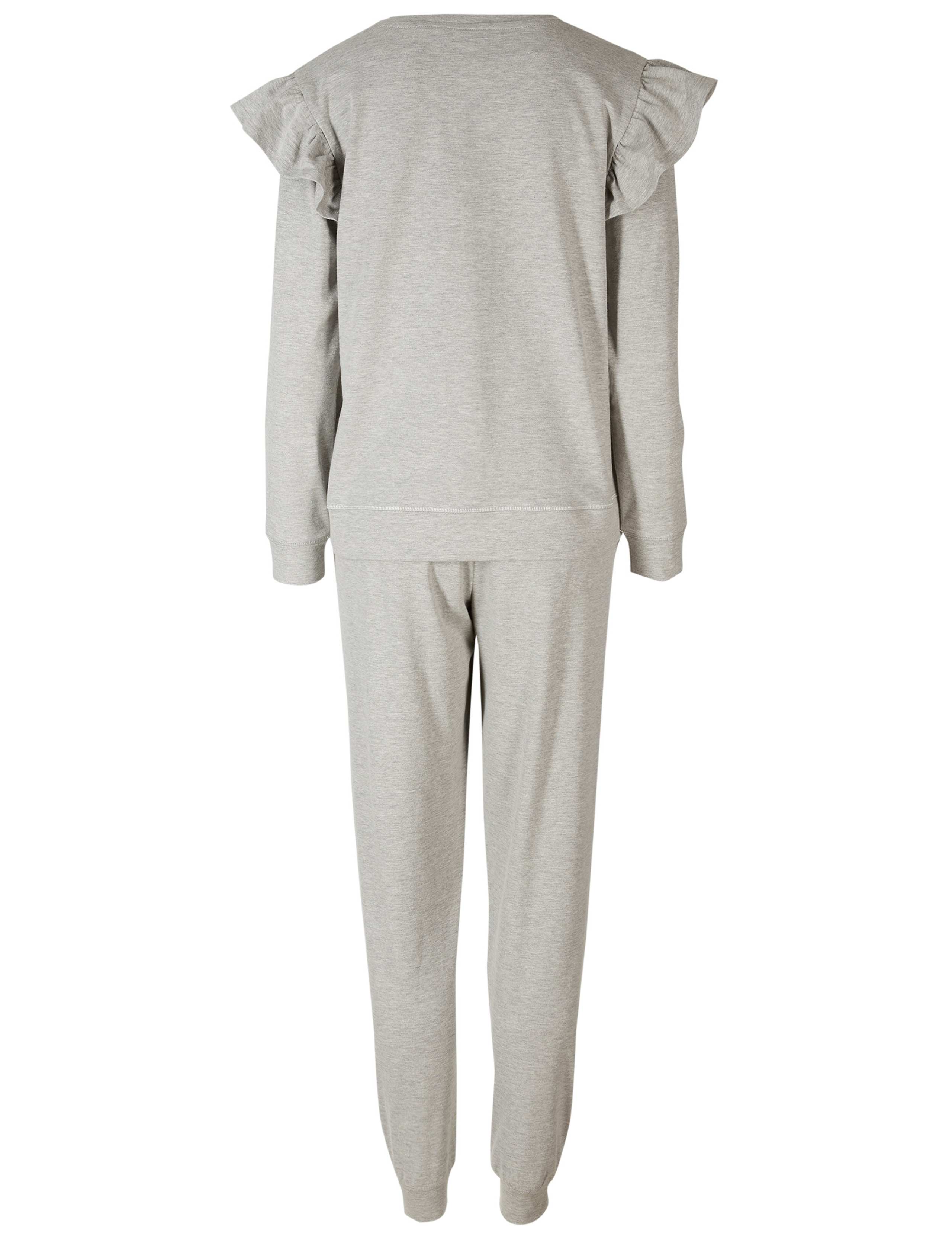 Ruffle Sleeve Ribbed Hem Pyjama Set 6 of 6