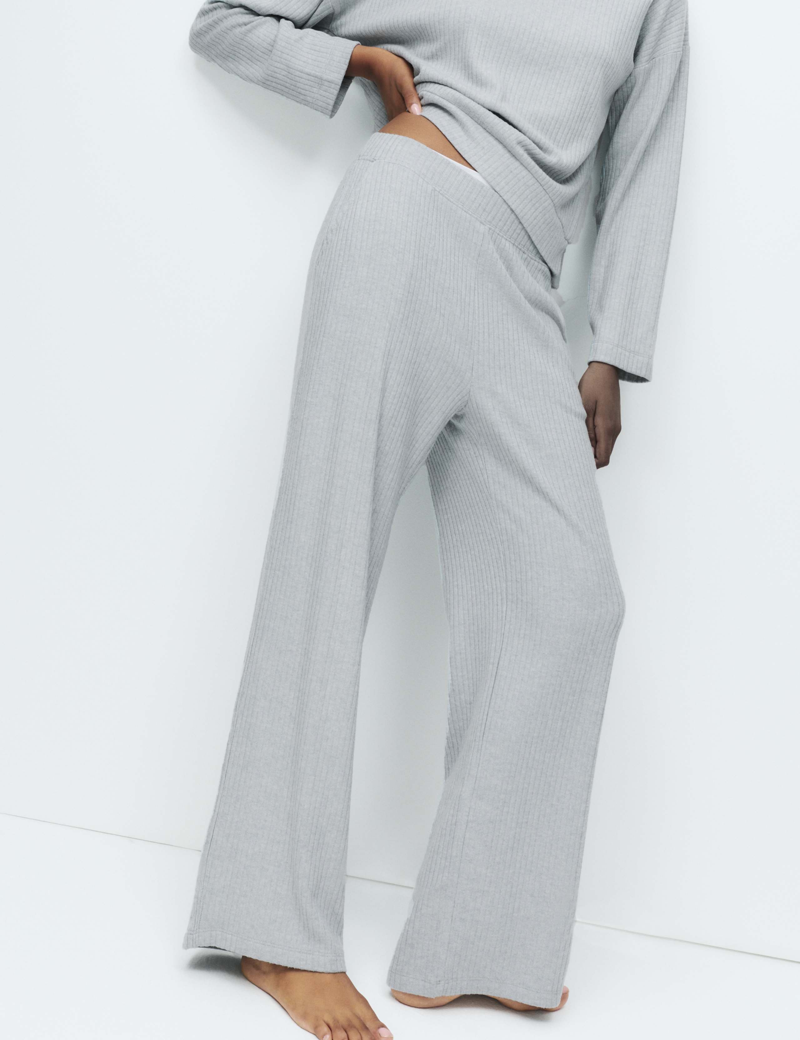 Ribbed Wide Leg Pyjama Bottoms 3 of 5