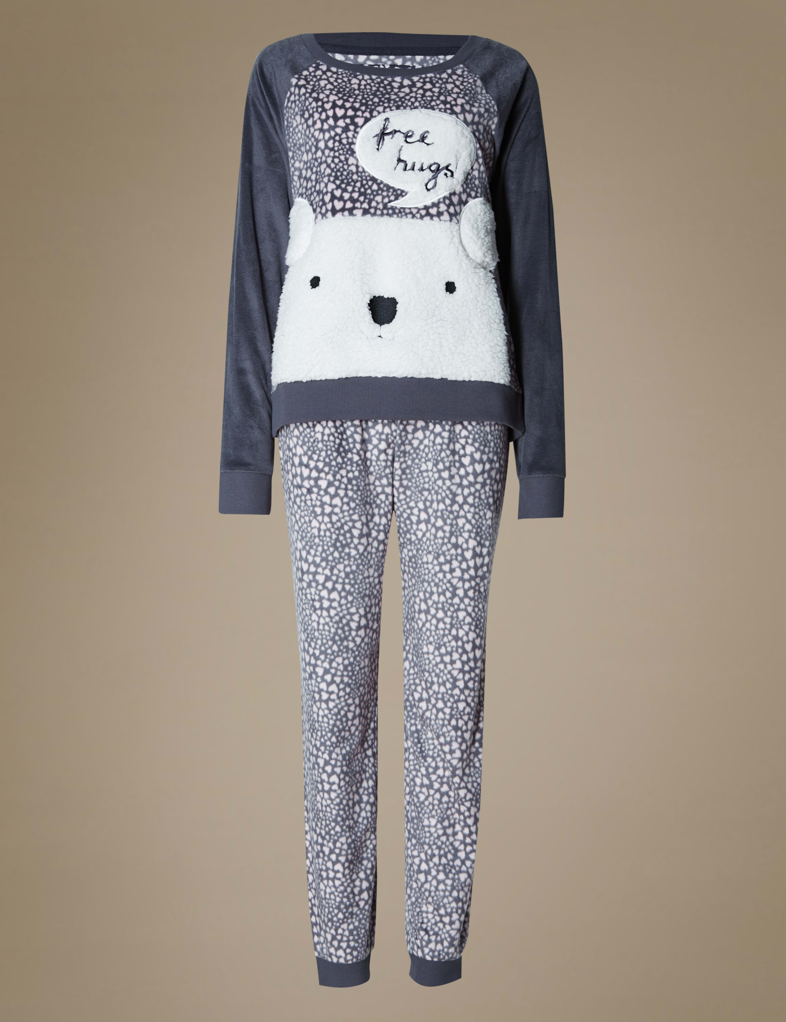 Free Hugs Slogan Fleece Pyjamas 2 of 4