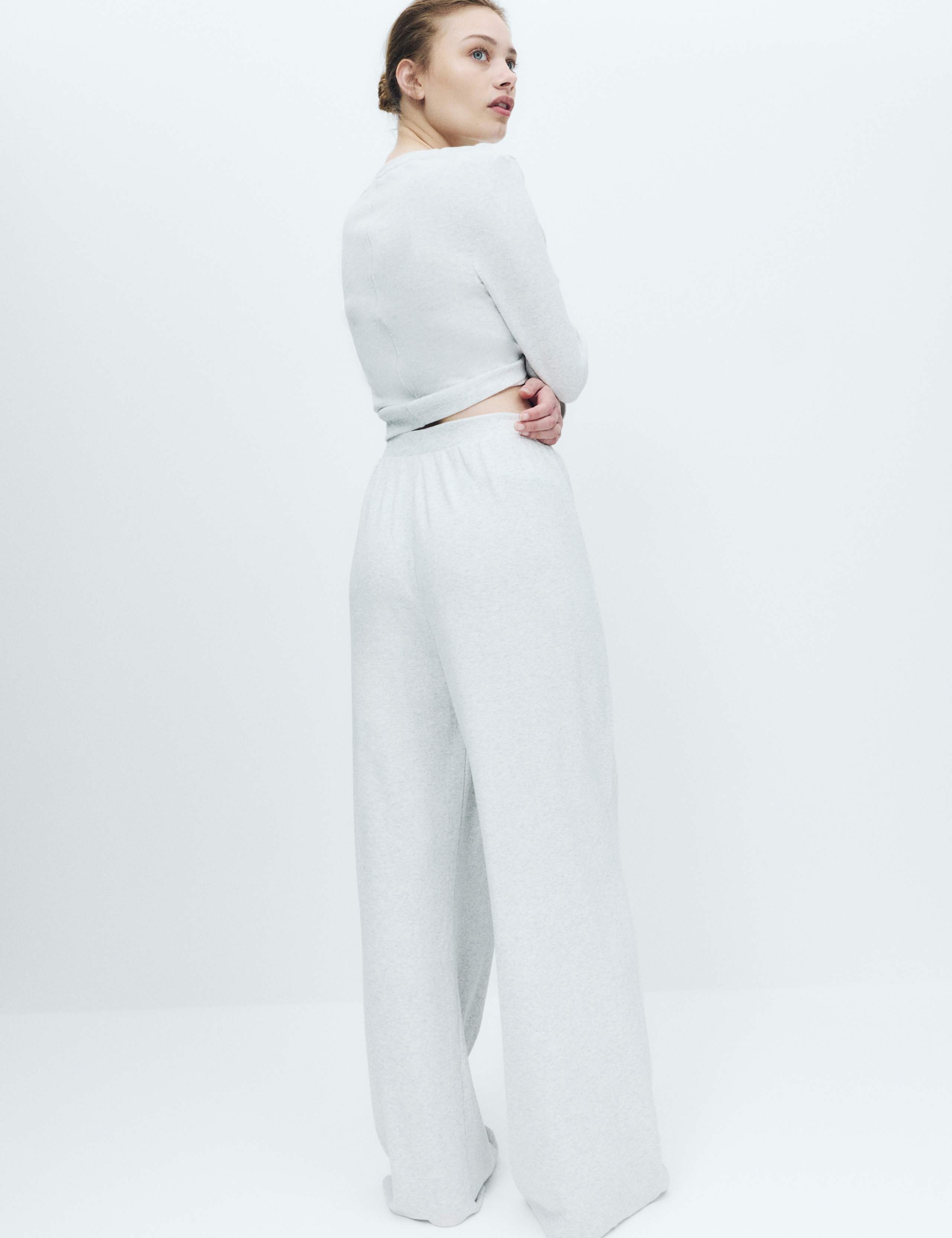 Cotton Rich Ribbed Wide Leg Pyjama Bottoms 4 of 5