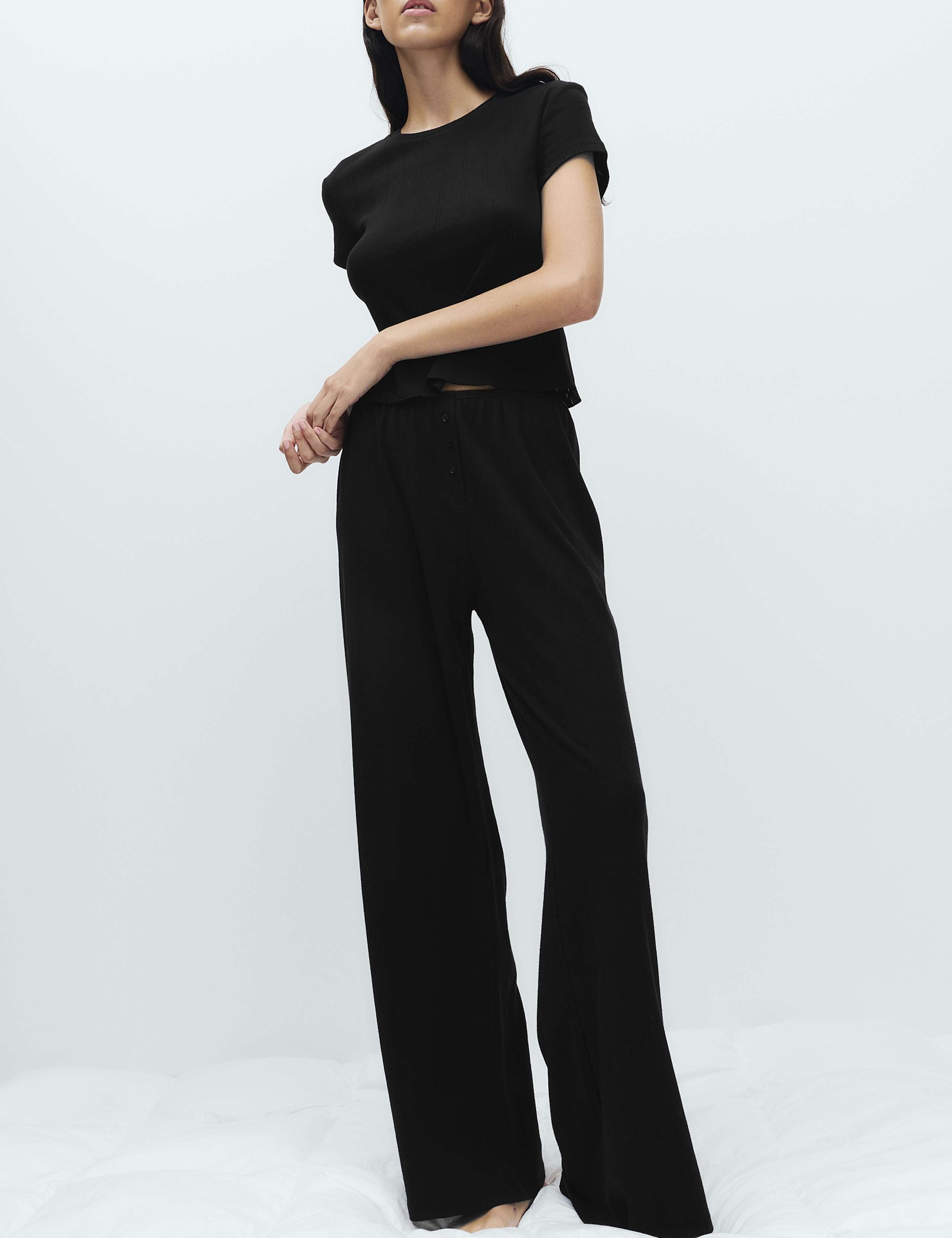 Pure Cotton Pointelle Wide Leg Pyjama Bottoms 1 of 4