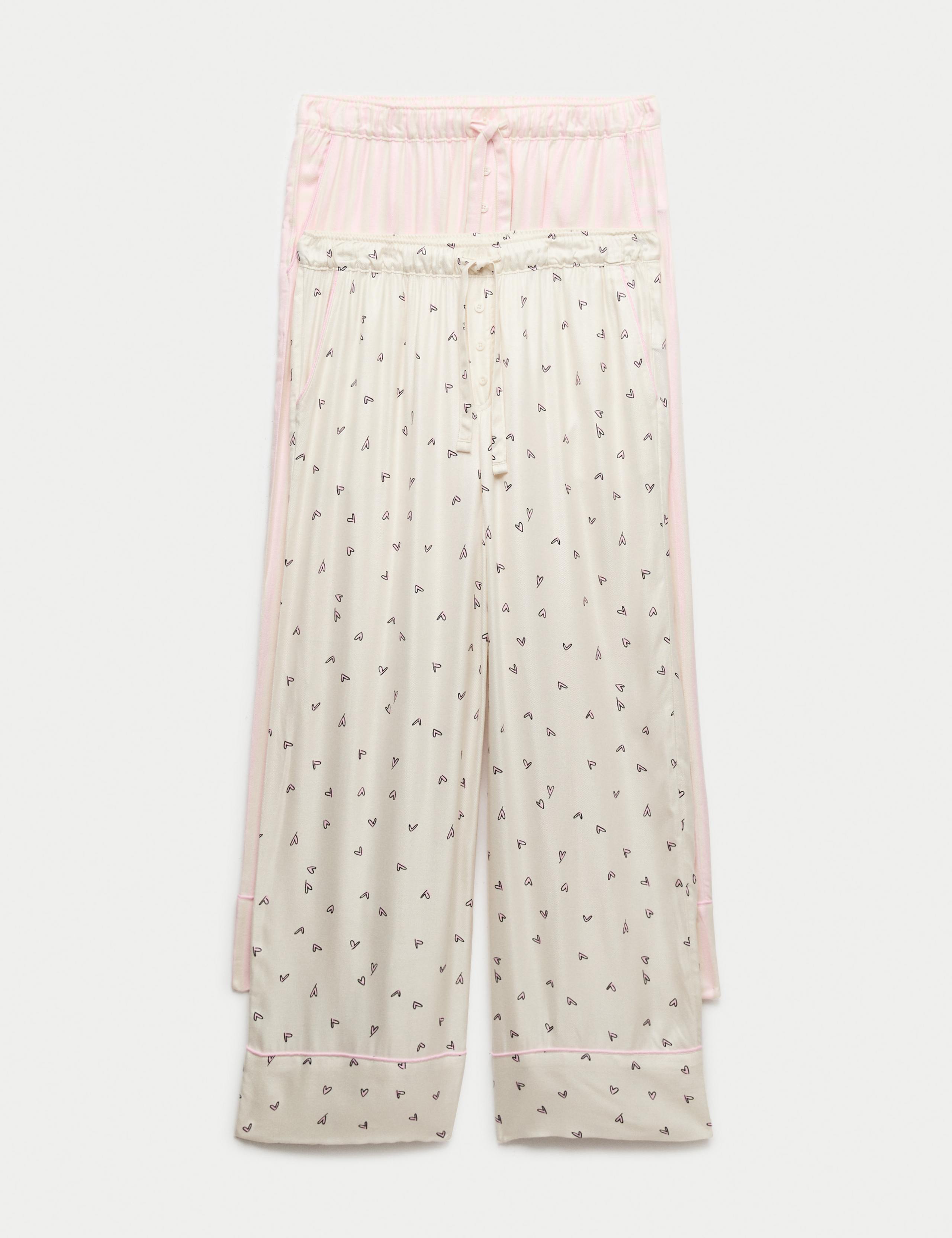 2 Pack Twill Wide Leg Pyjama Bottoms 1 of 5