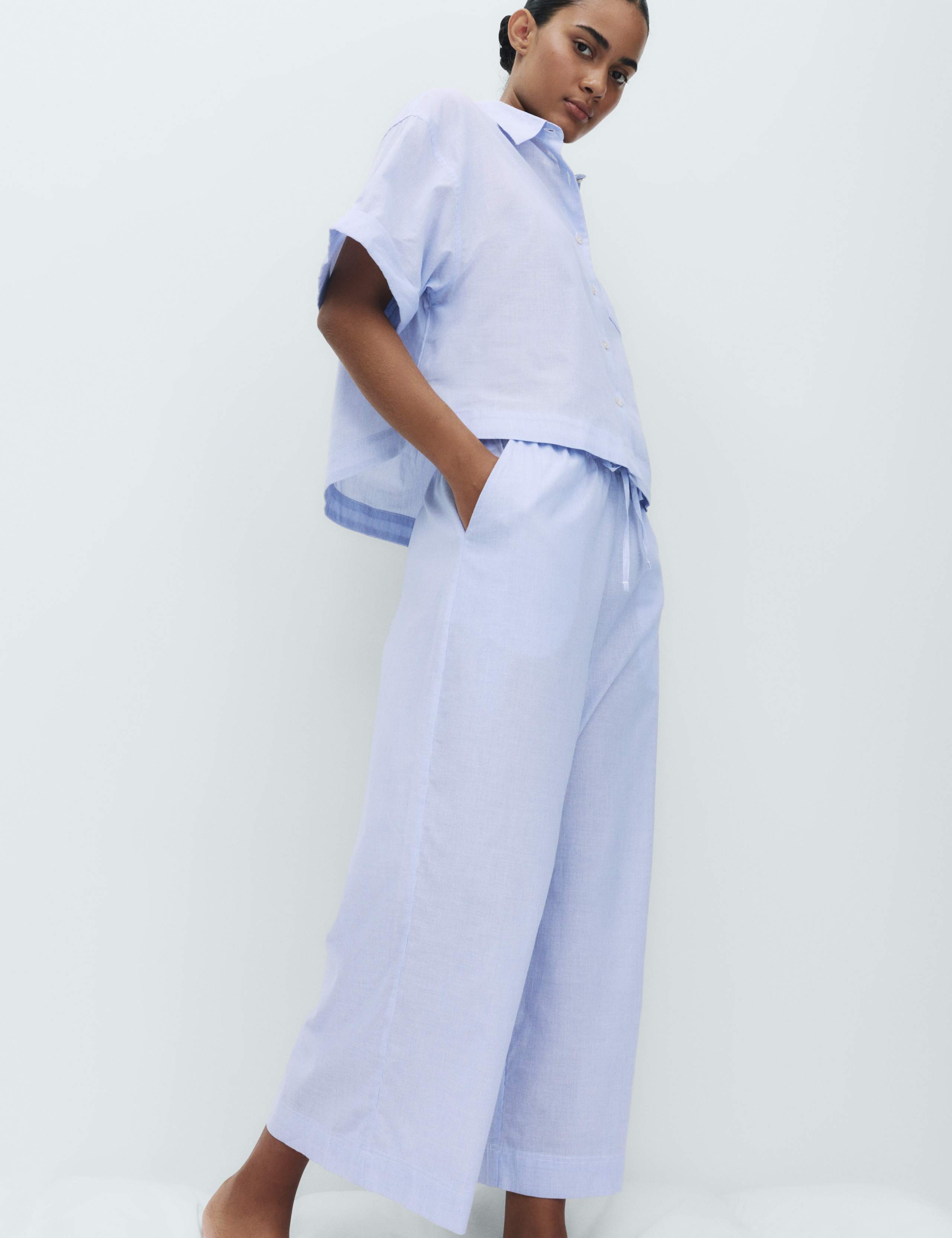 Pure Cotton Striped Cropped Pyjama Bottoms 1 of 4