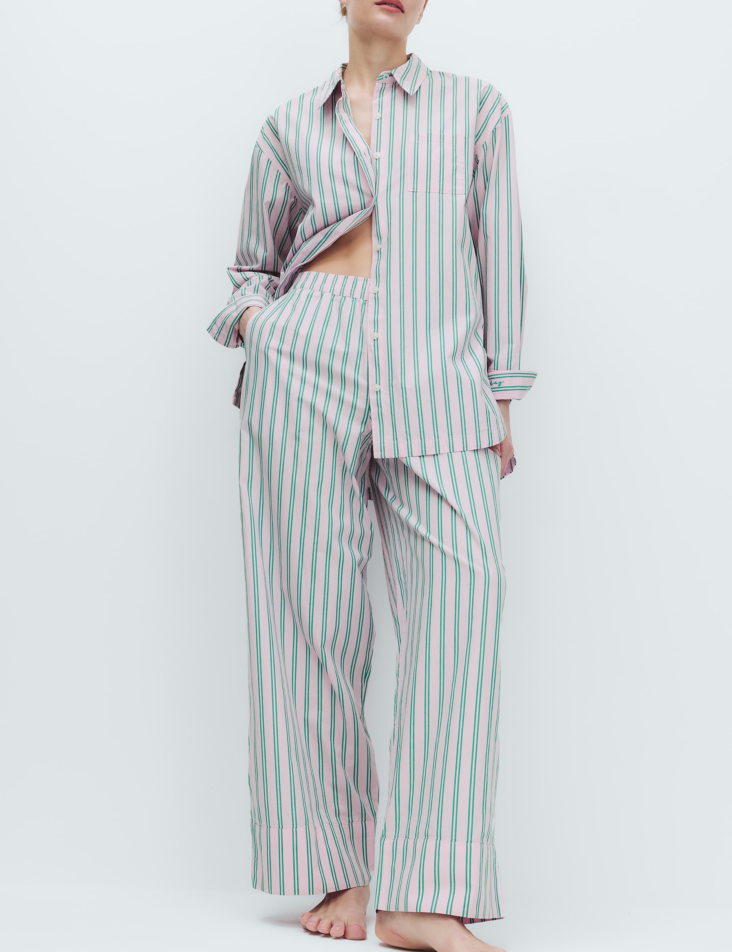Poplin Striped Wide Leg Pyjama Bottoms 1 of 5