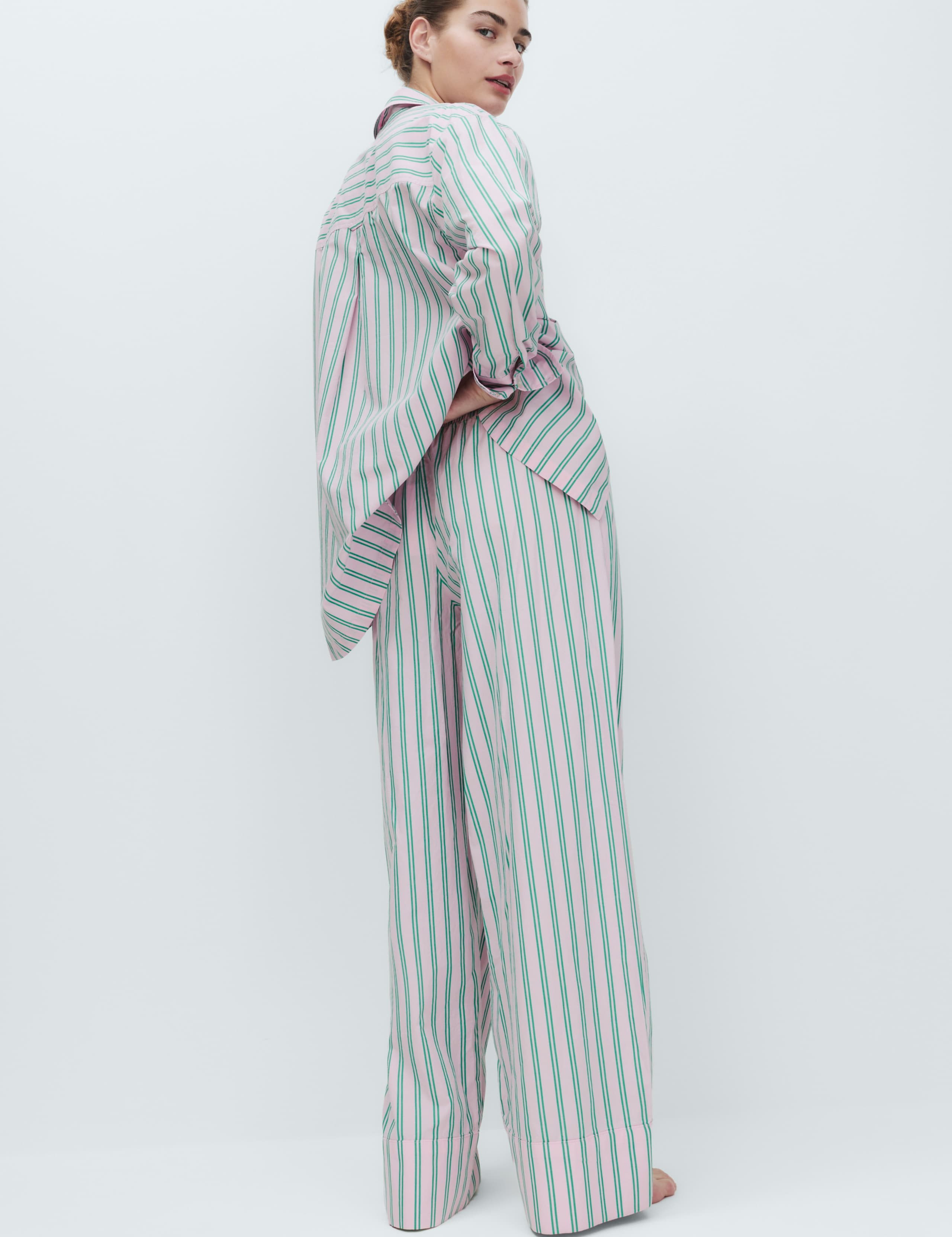 Poplin Striped Wide Leg Pyjama Bottoms 3 of 4