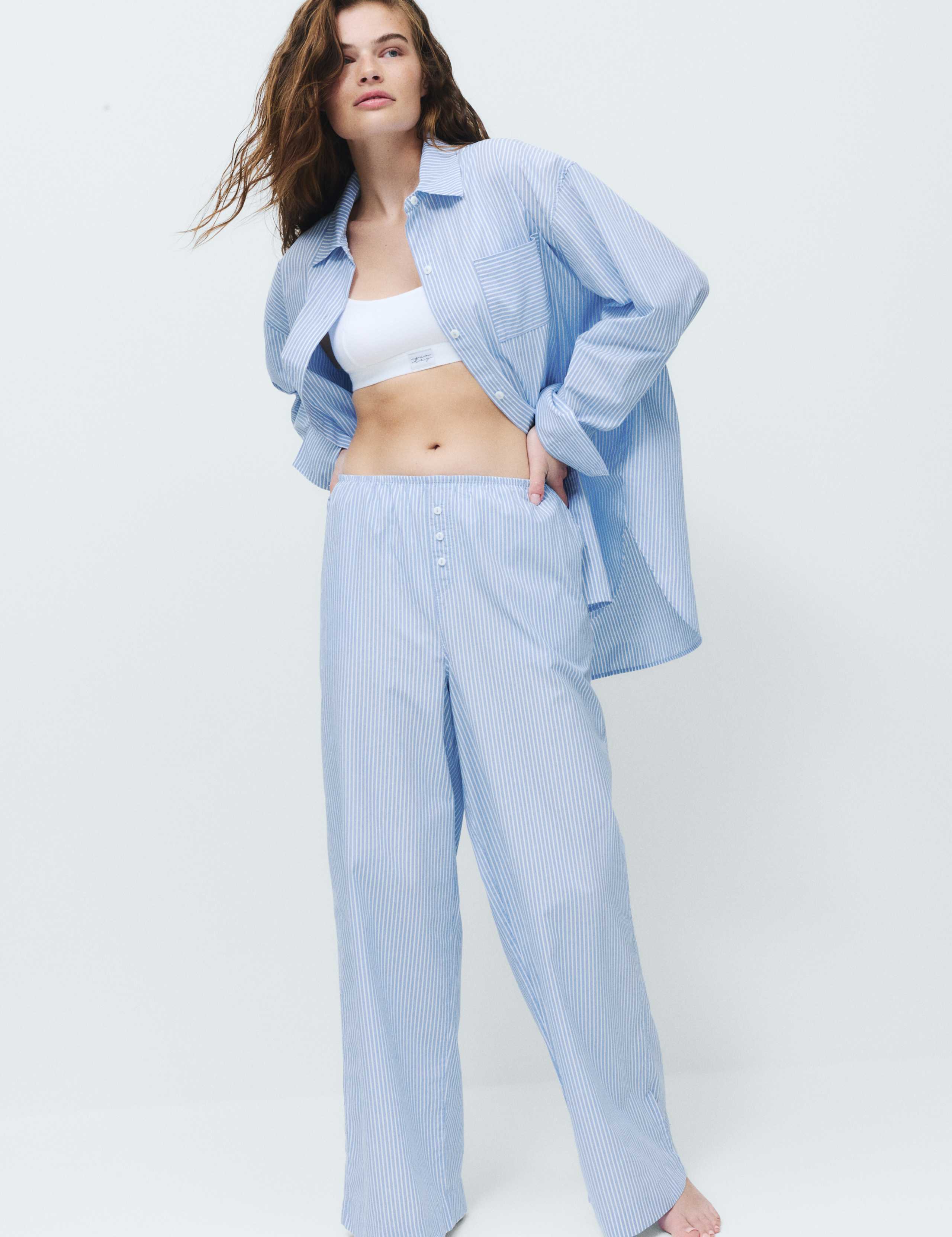 Pure Cotton Poplin Striped Pyjama Bottoms 1 of 6