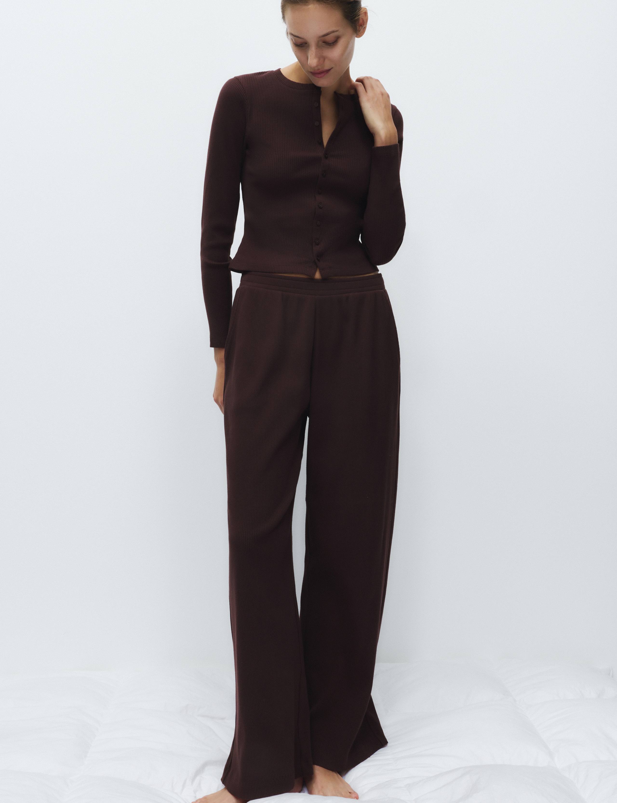 Cotton Rich Ribbed Lounge Pyjama Bottoms 1 of 4