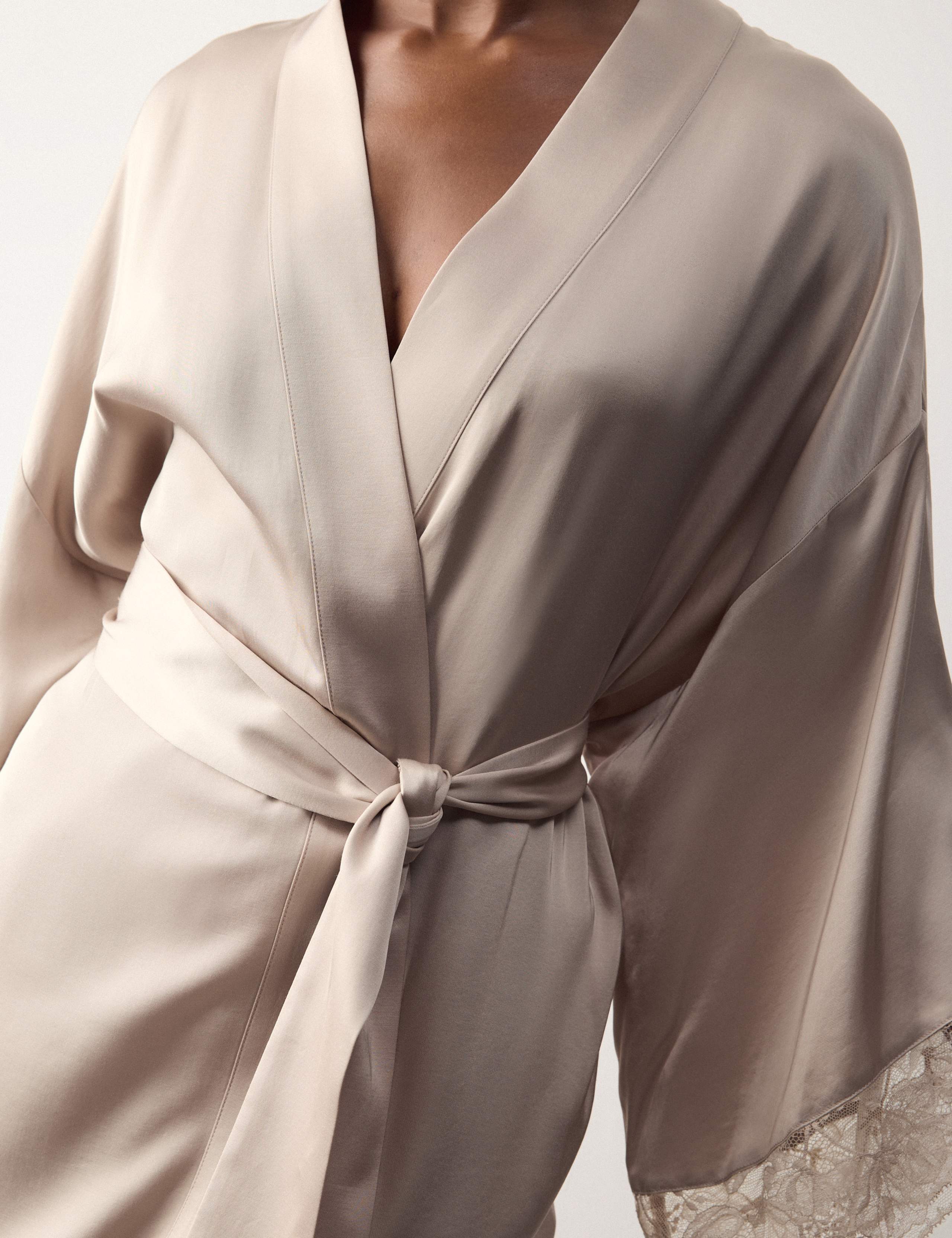 Satin Lace Trim Relaxed Fit Short Wrap 4 of 6