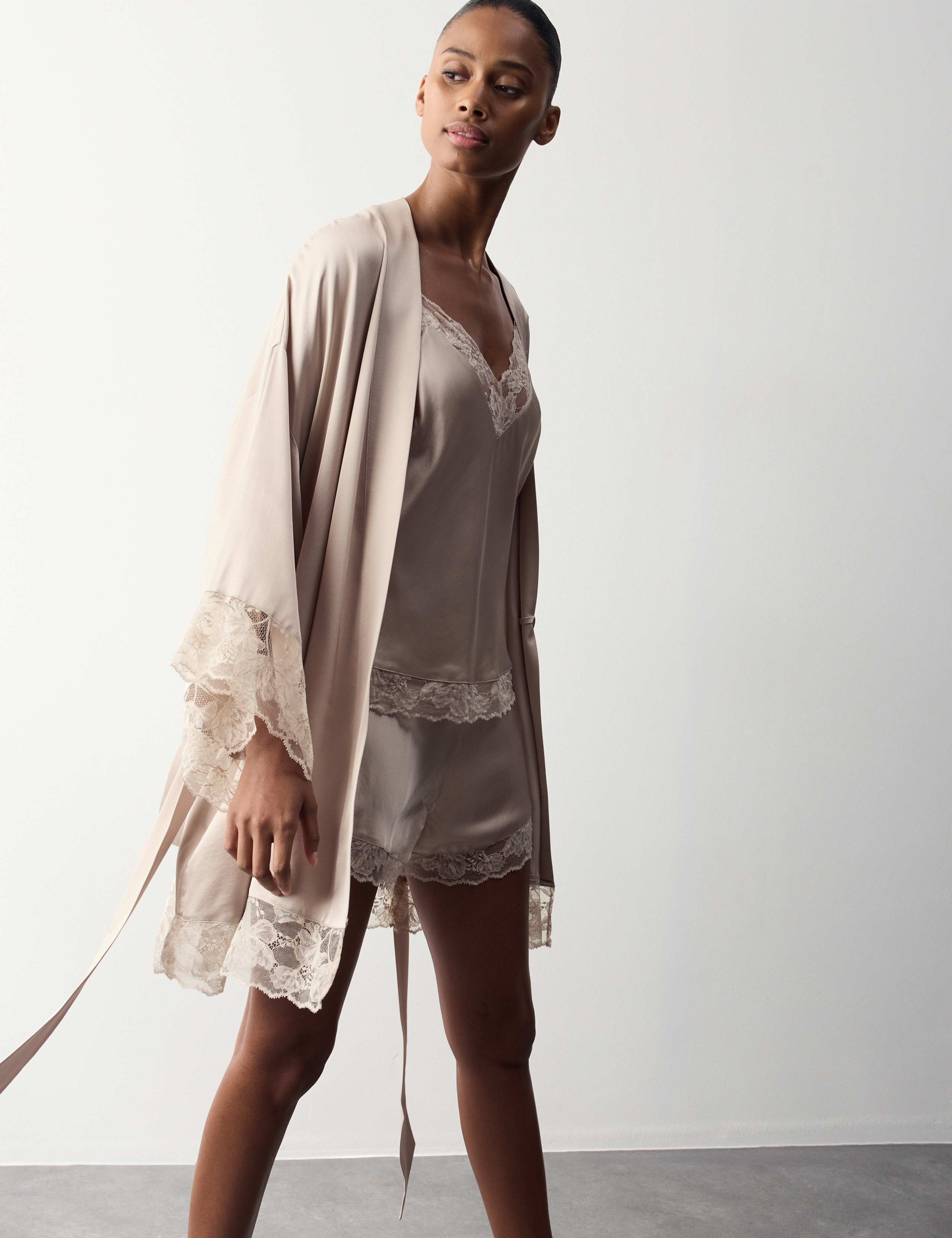 Satin Lace Trim Relaxed Fit Short Wrap 5 of 6