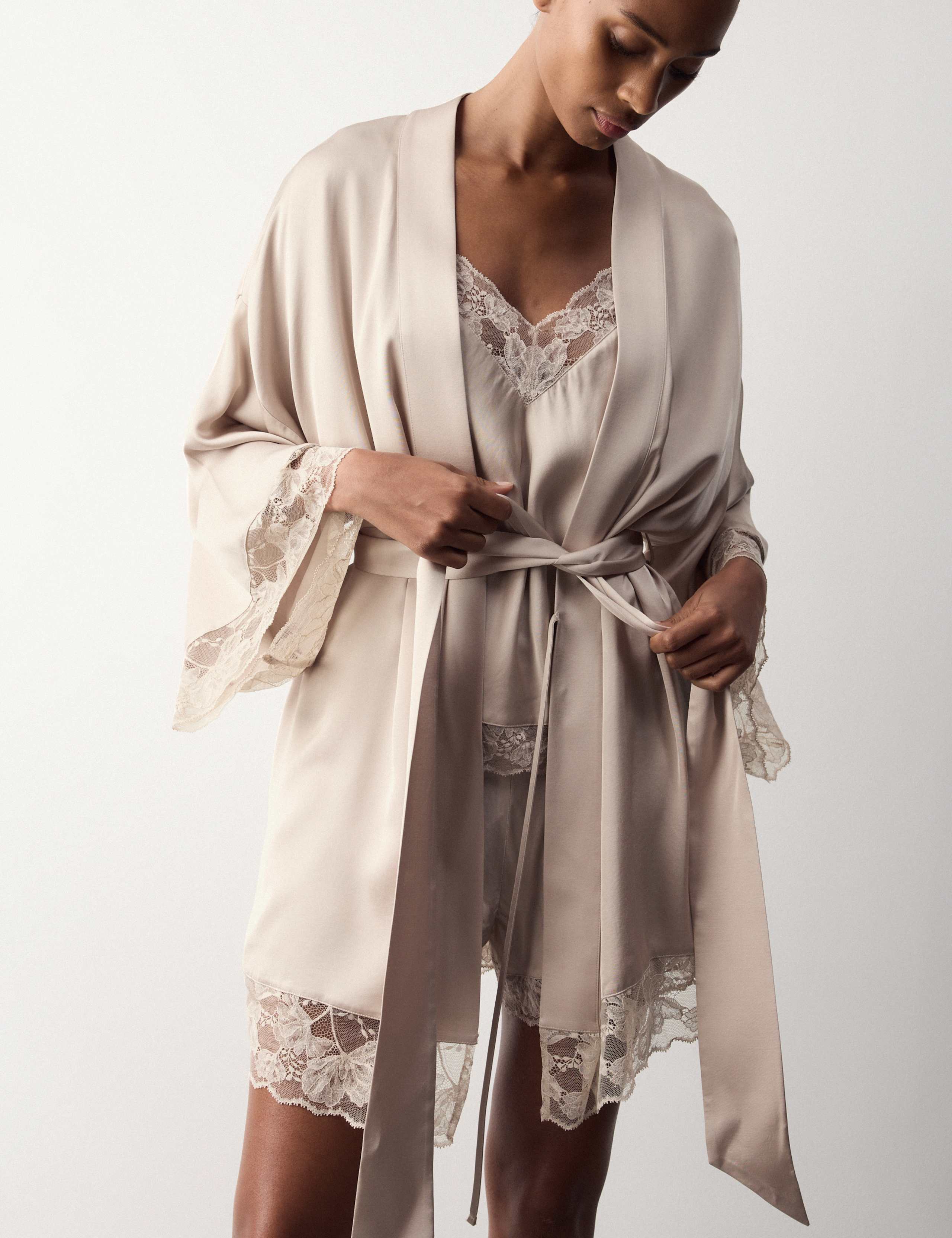Satin Lace Trim Relaxed Fit Short Wrap 6 of 6